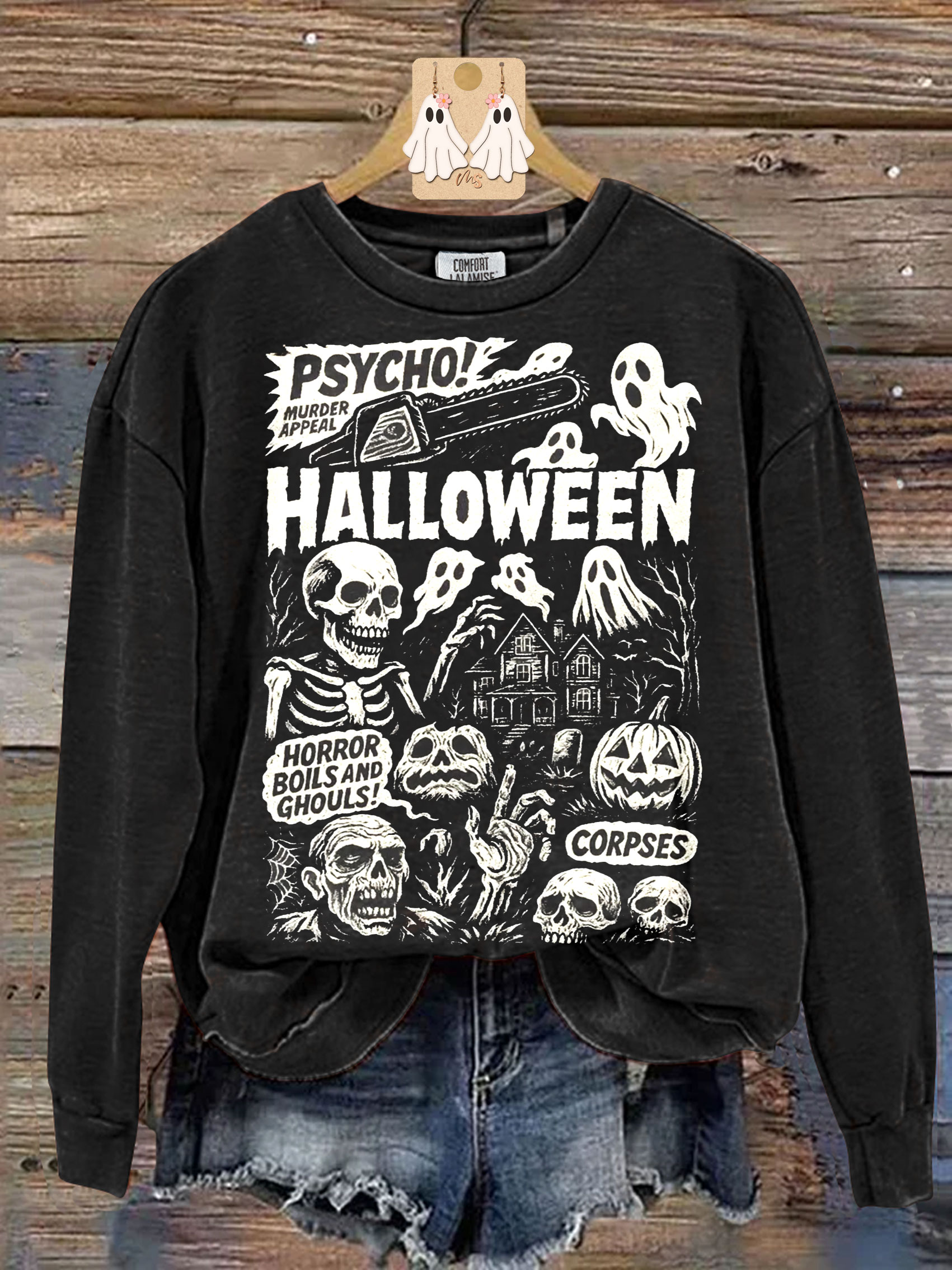 Vintage Halloween Print Casual Sweatshirt