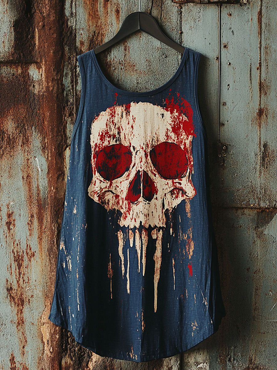 Women's Skull Print Loose Casual Tank Top