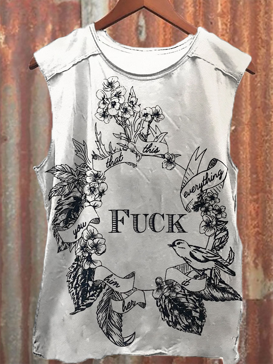 Fuck Everything Print 100% Cotton Casual Tank Top