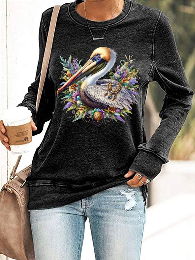 Women's Mardi Gras Pelican Print Sweatshirt