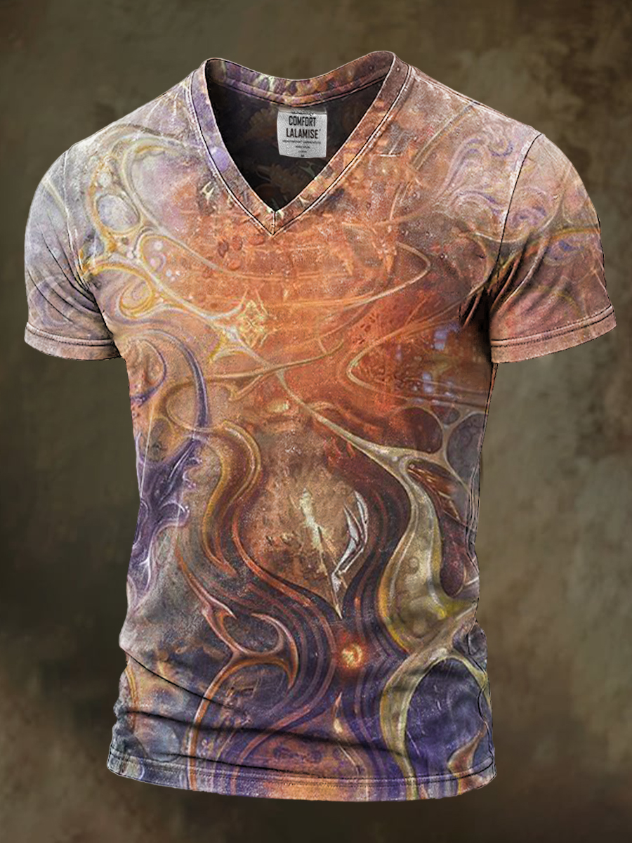 Abstract Colorful Art Print Casaul Short Sleeve V-neck T-shirt