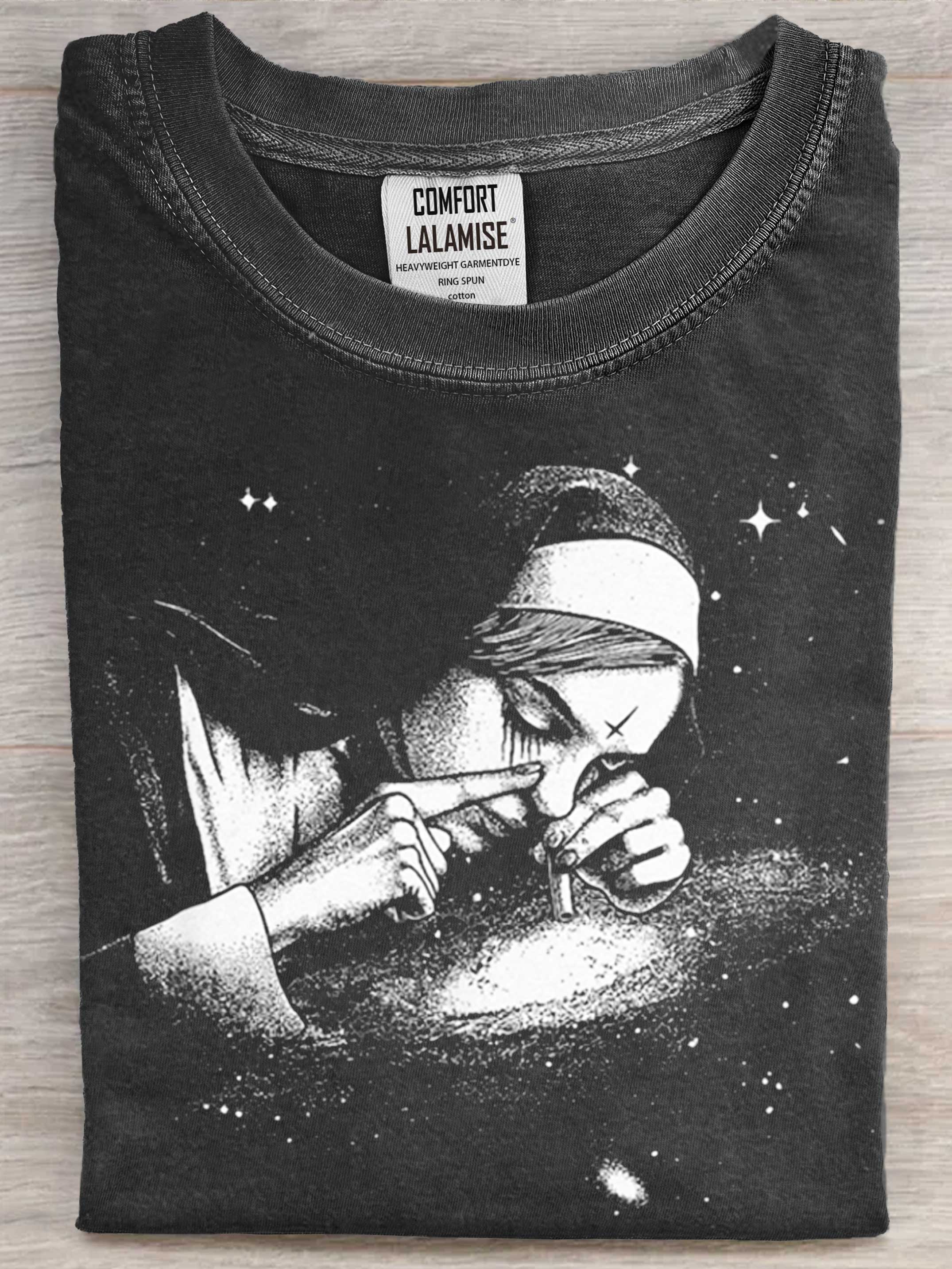 Nun Smoking Dark Art Print Casaul Short Sleeve T-shirt