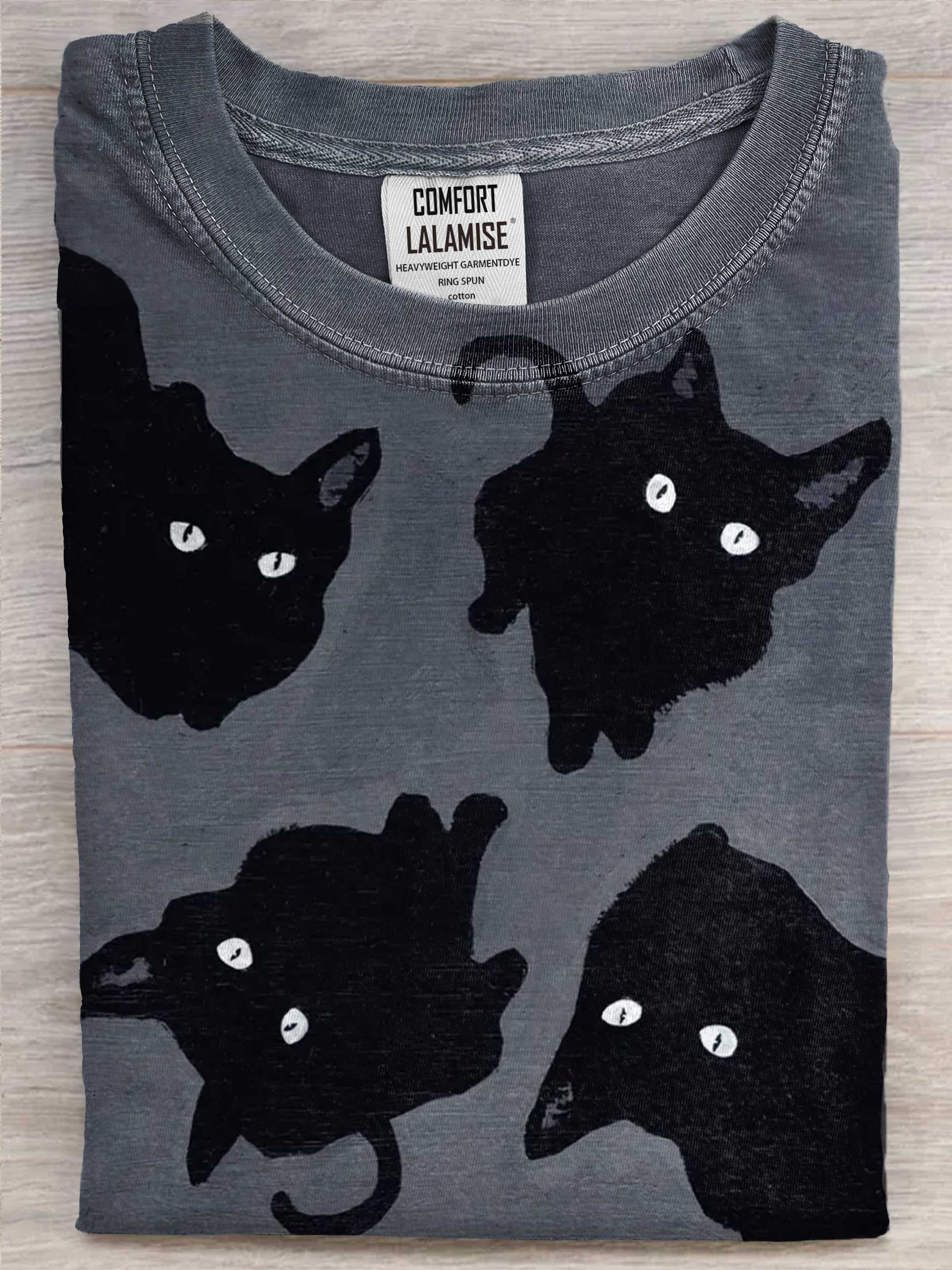 Black Cat Art Casual Cotton Short Sleeve T-shirt