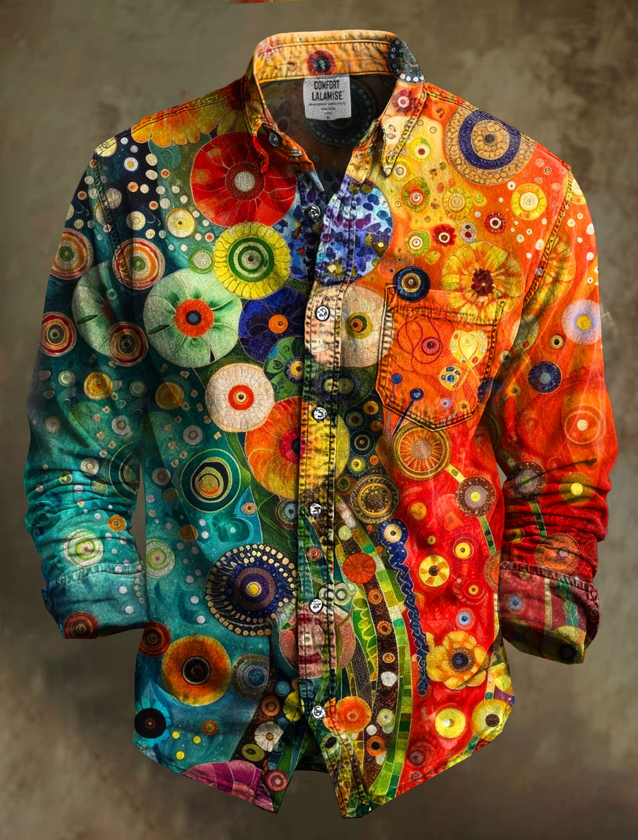 Multicolor Flower Art Print 100% Cotton Long Sleeve Shirt