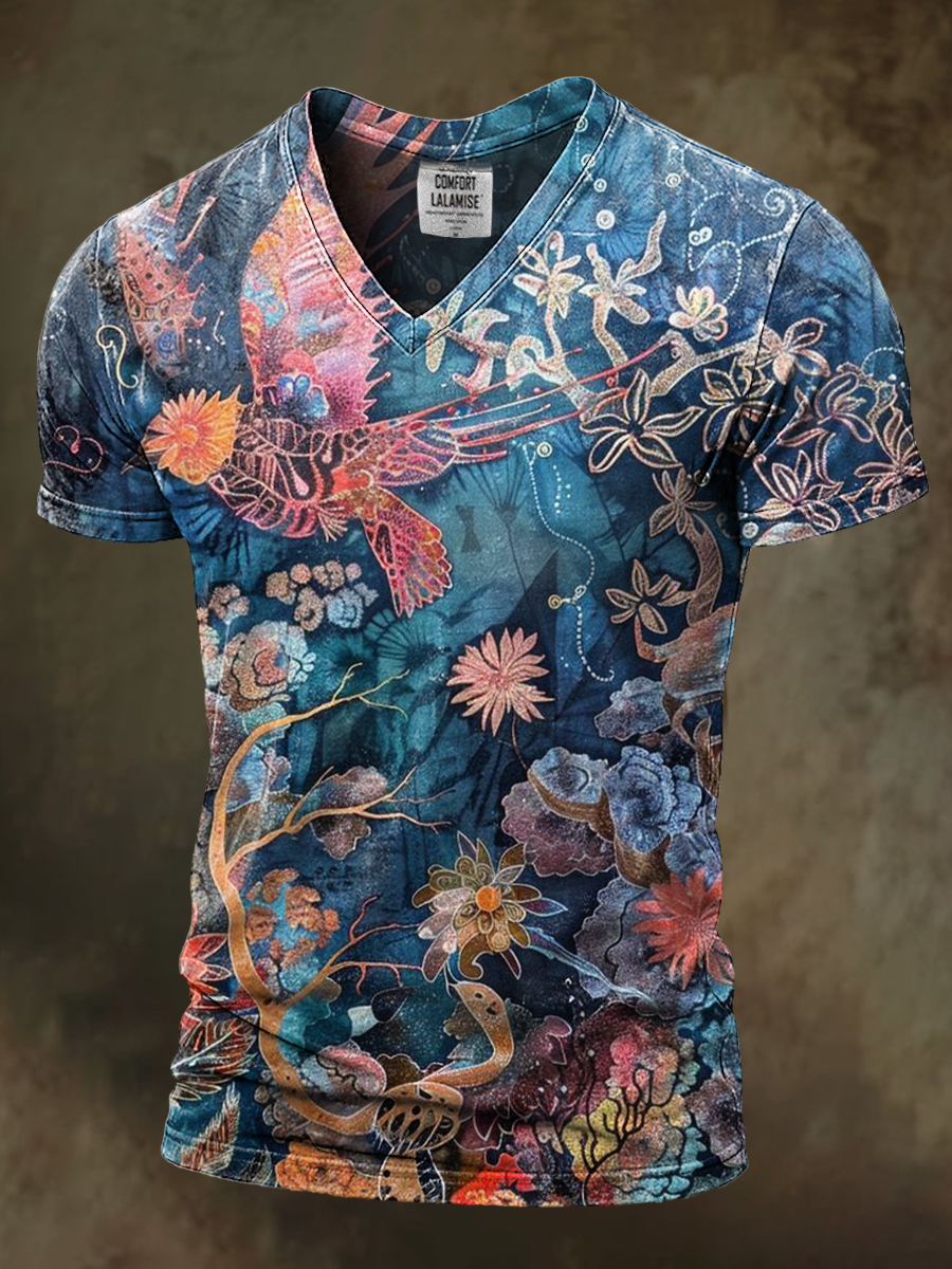 Abstract Retro Colorful Art Print Casaul Short Sleeve V-neck T-shirt