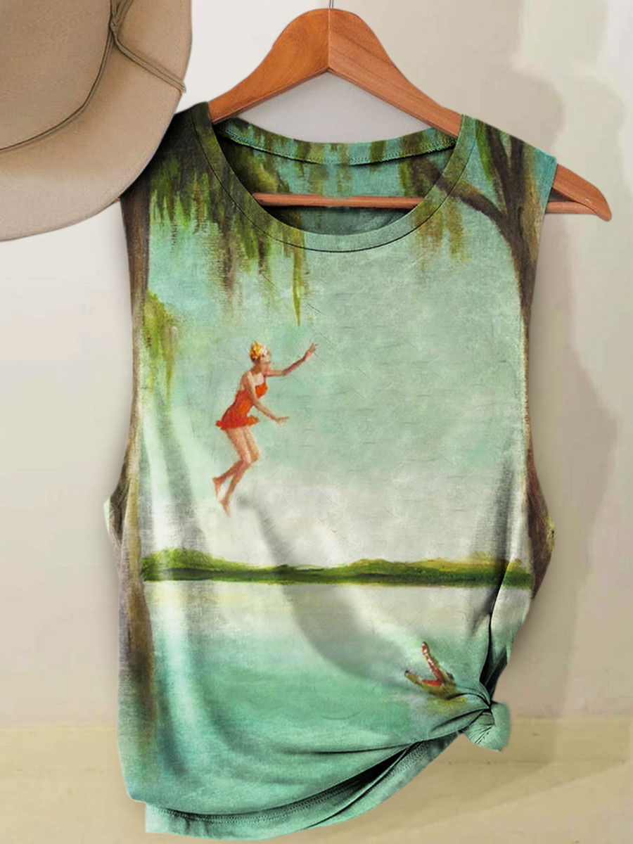 Vintage Printed Casual Tank Top