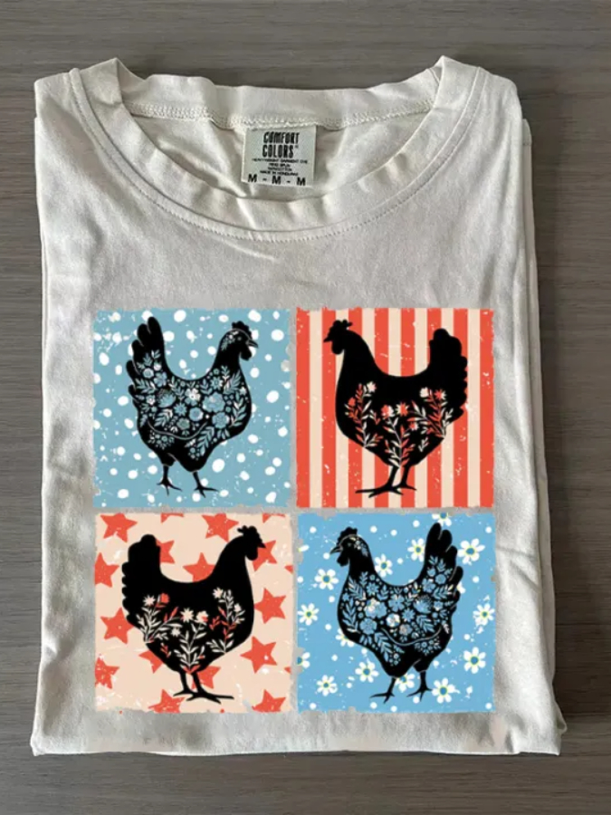 4th of July Floral Chicken T-shirt