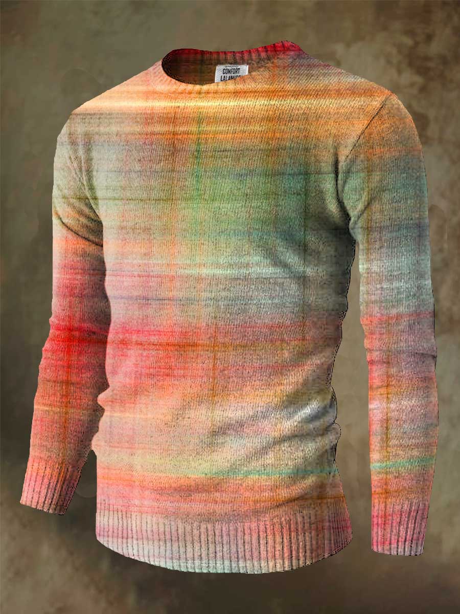 Abstrct Multicolor Art Print Knit Pullover Sweater