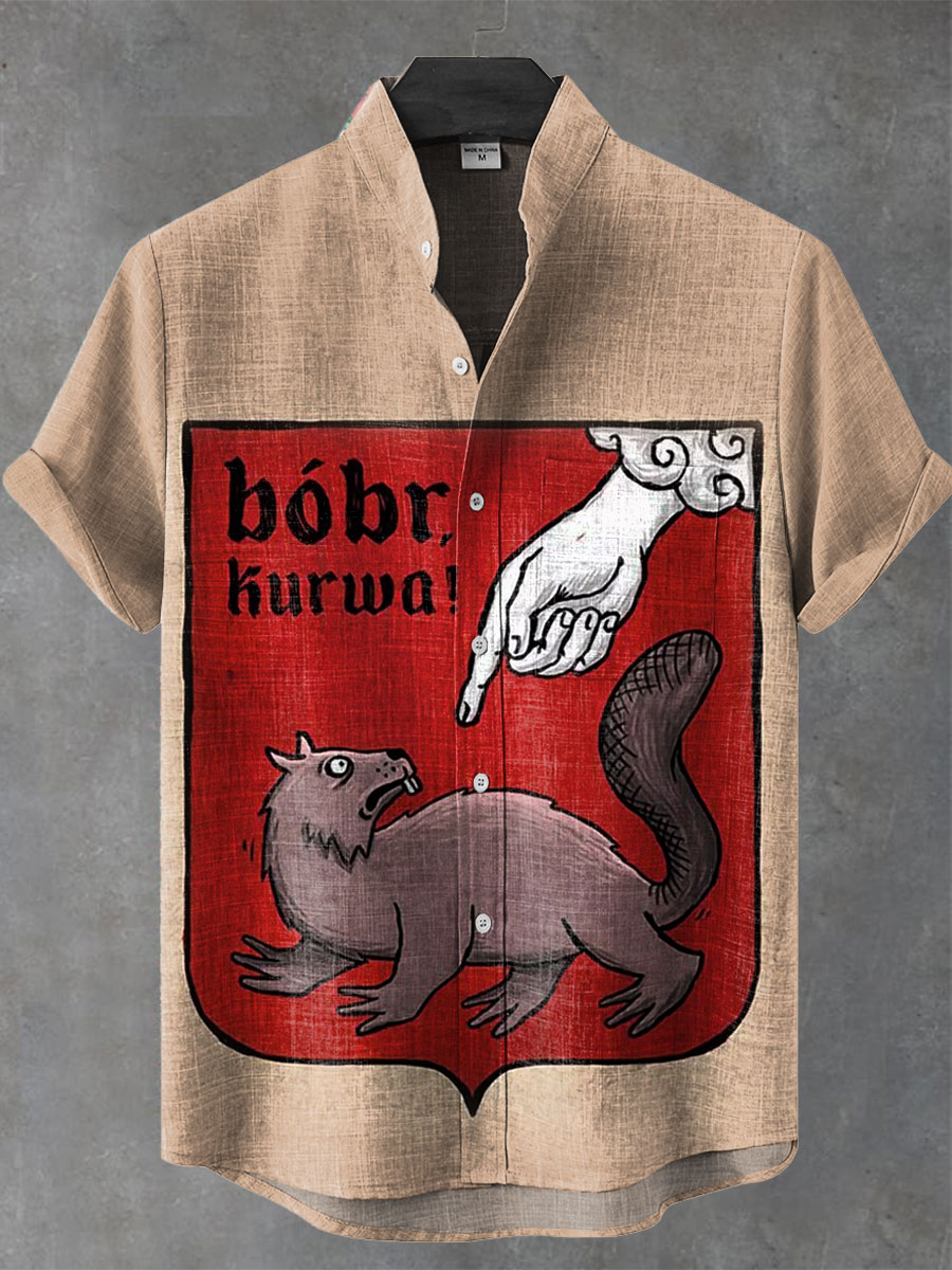 Funny Bobr Kurwa Printed Casual 100% Cotton Shirt