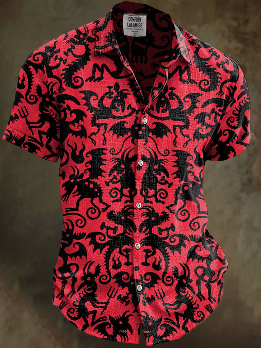 Monster Art Print Casual Cotton And Linen Shirt