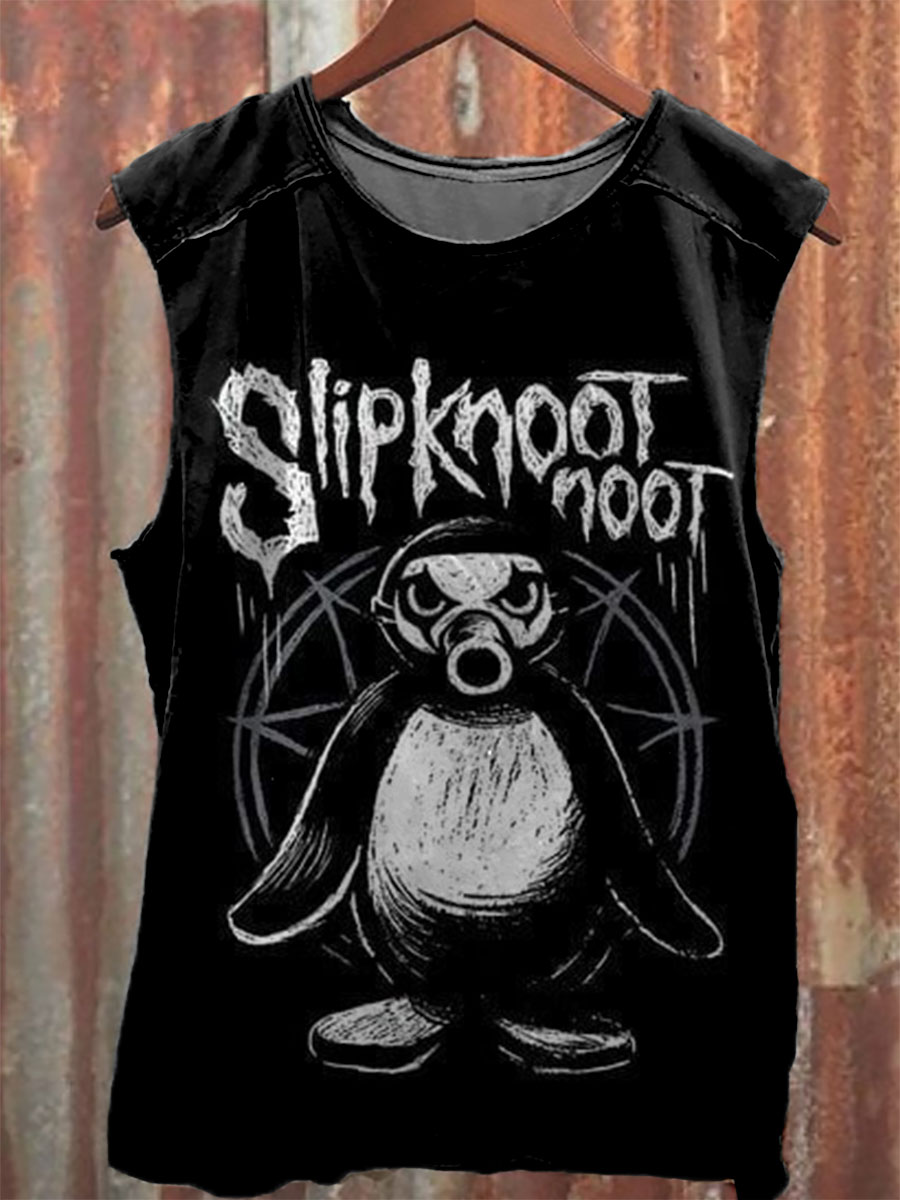 Vintage Penguin Print 100% Cotton Casual Tank Top