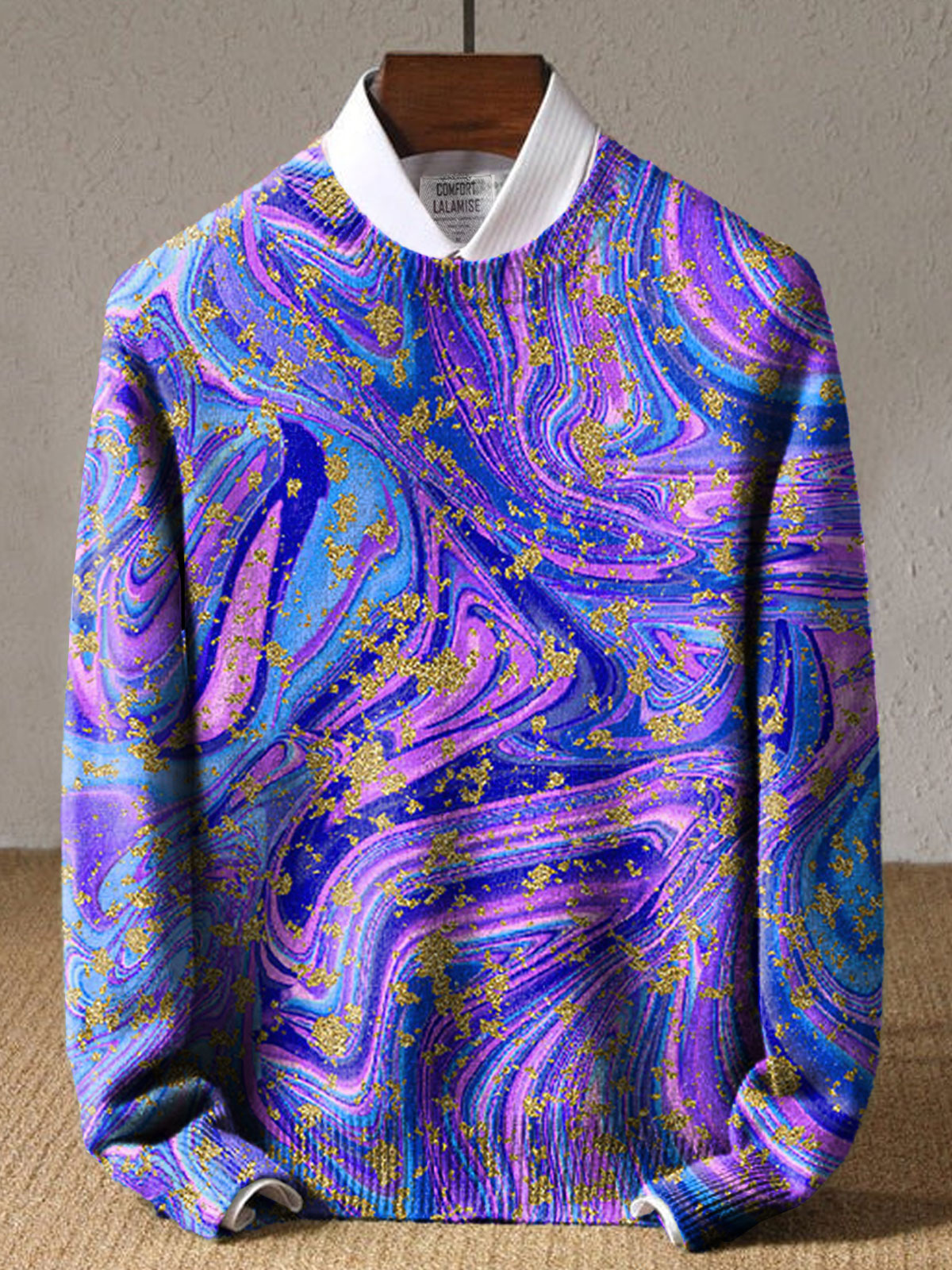 Galaxy Super Nova Multi Gold  Art Print Knit Pullover Sweater