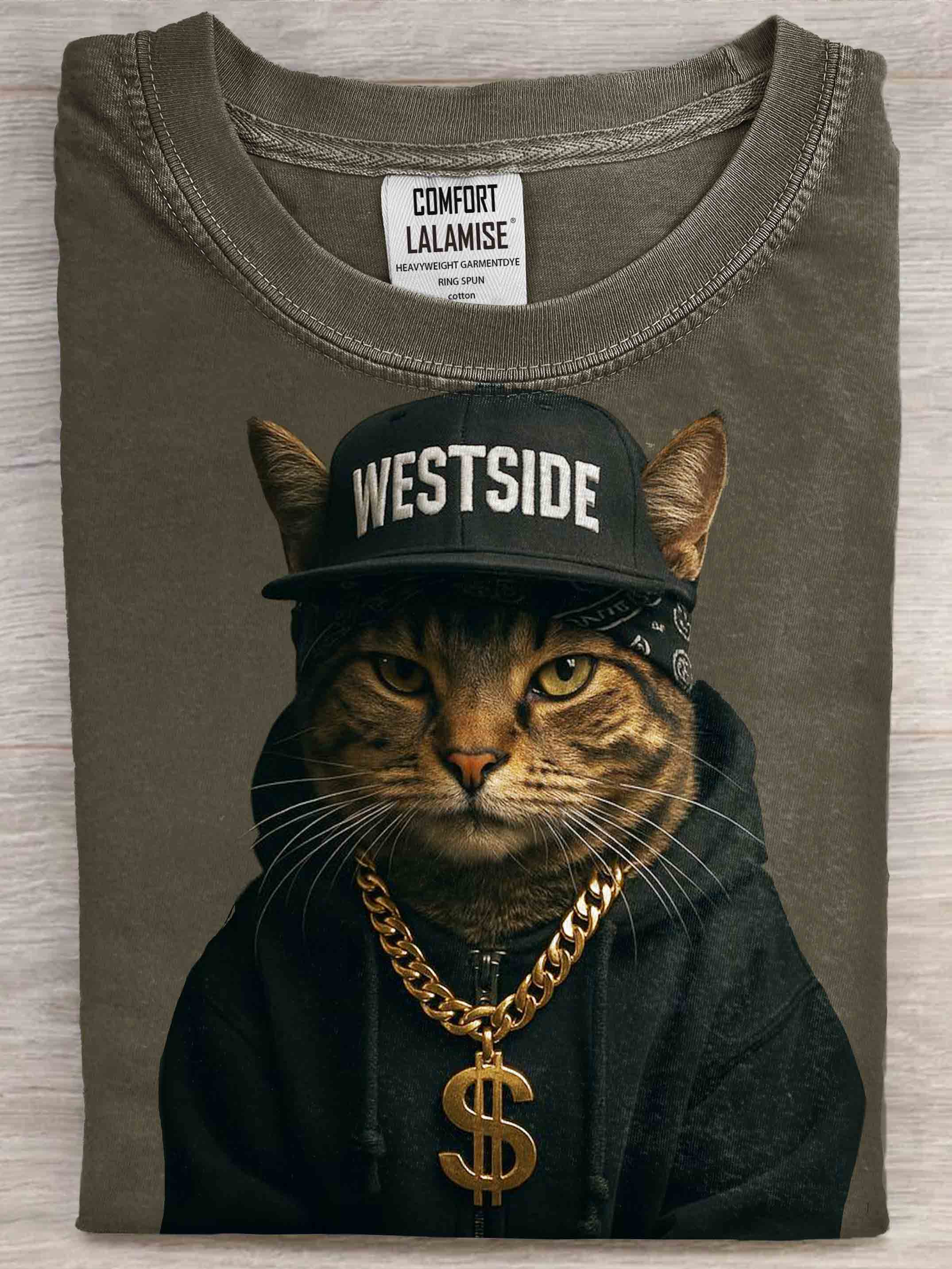 Gangster Cat Art Print Casaul Short Sleeve T-shirt