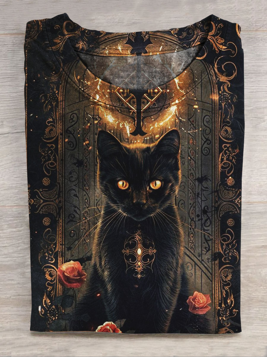 Cat Print Short Sleeve Top