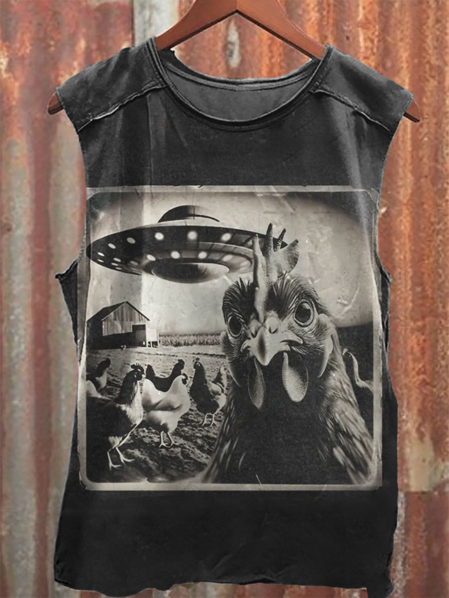 Vintage Chicken Print 100% Cotton Casual Tank Top