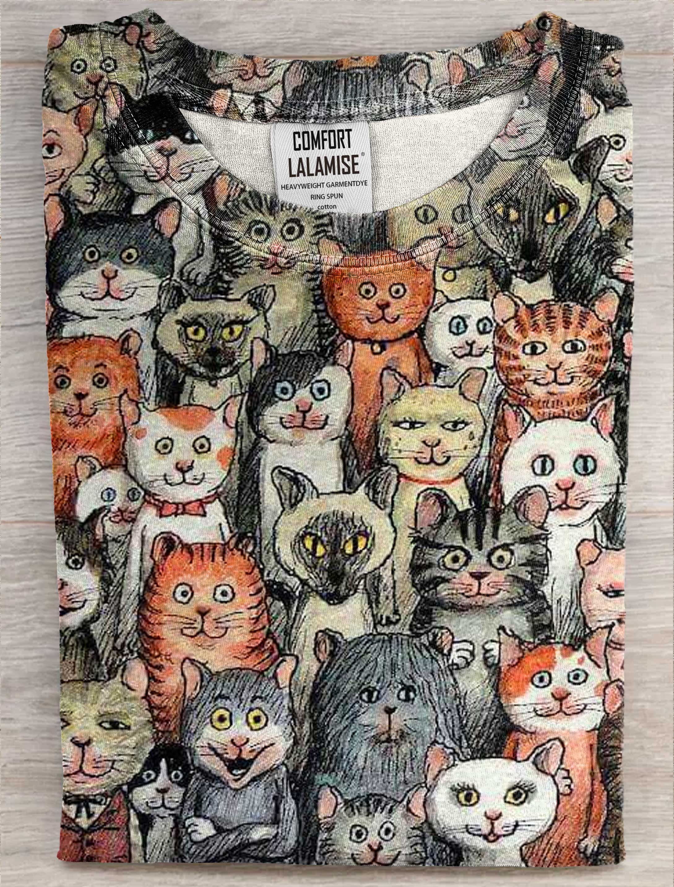 Cute Cats Famliy Art Print Casual Short Sleeve T-shirt