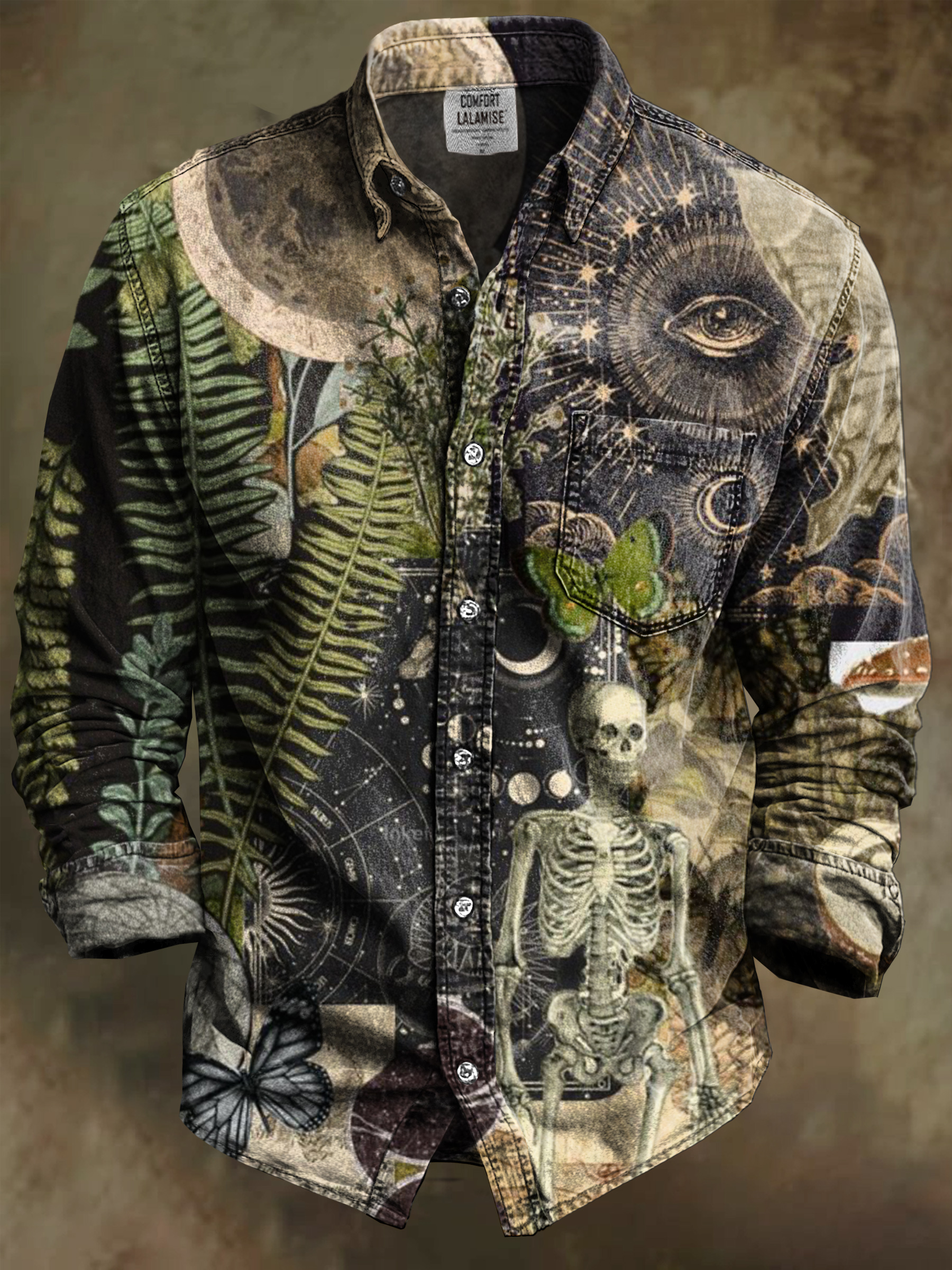 Vintage Abstract Art Print 100% Cotton Long Sleeve Shirt