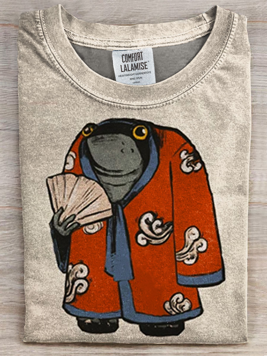 Japanese Frog Print Casual Top