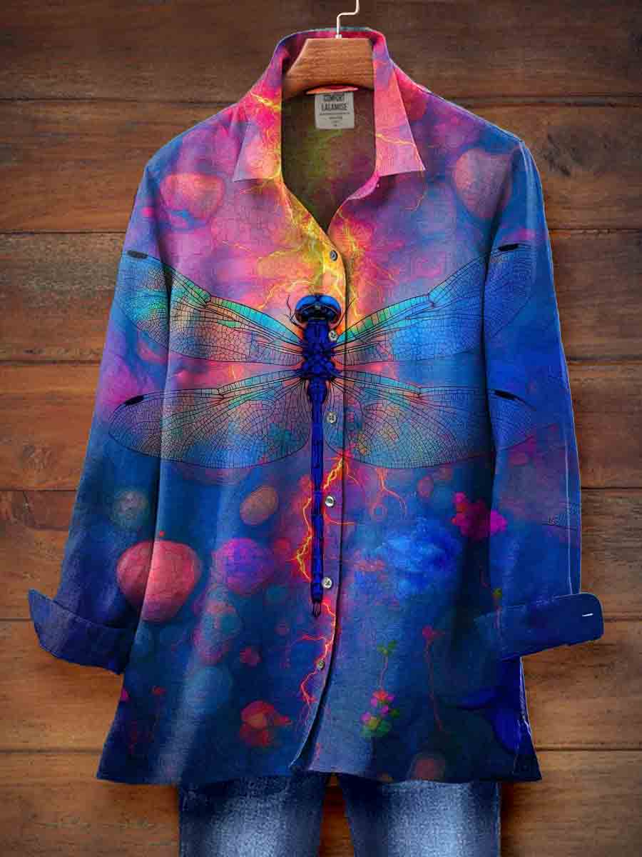 Dragonfly Fancy Art Print Casual Cotton Shirt