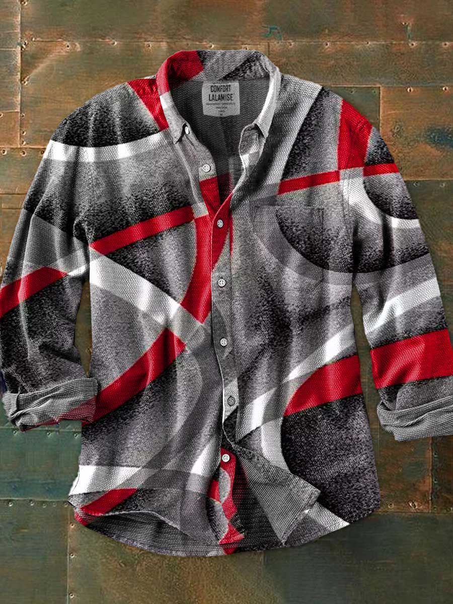 Vintage Abstrct Art Print 100% Cotton Long Sleeve Shirt