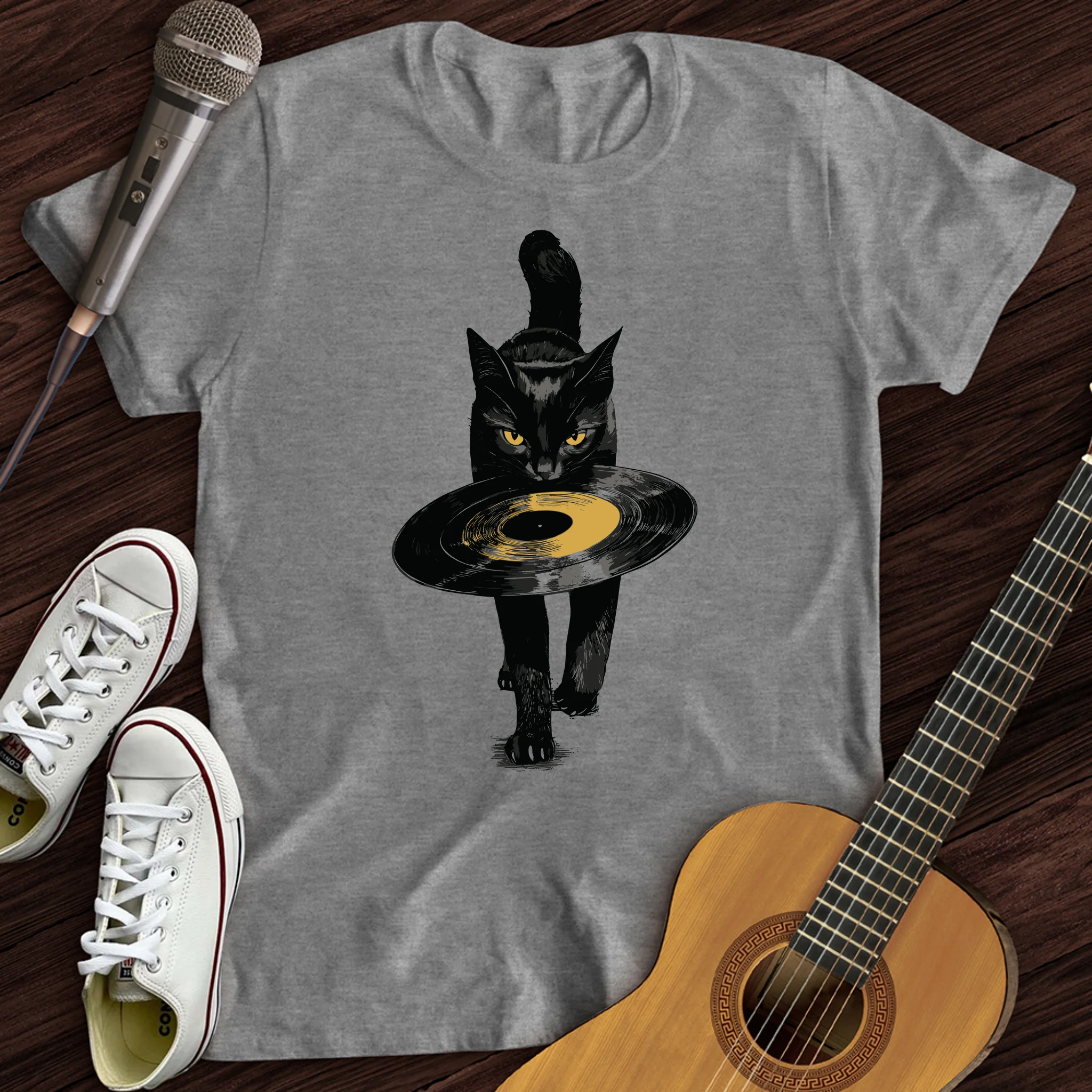 Black Cat Vinyl T-Shirt