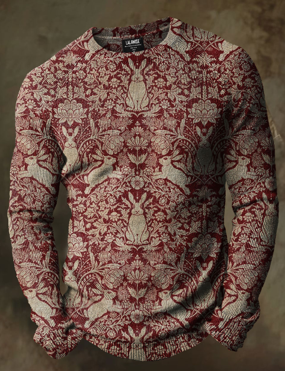 Vintage Art Print Causal Long Sleeve Cozy Knit Pullover Sweater