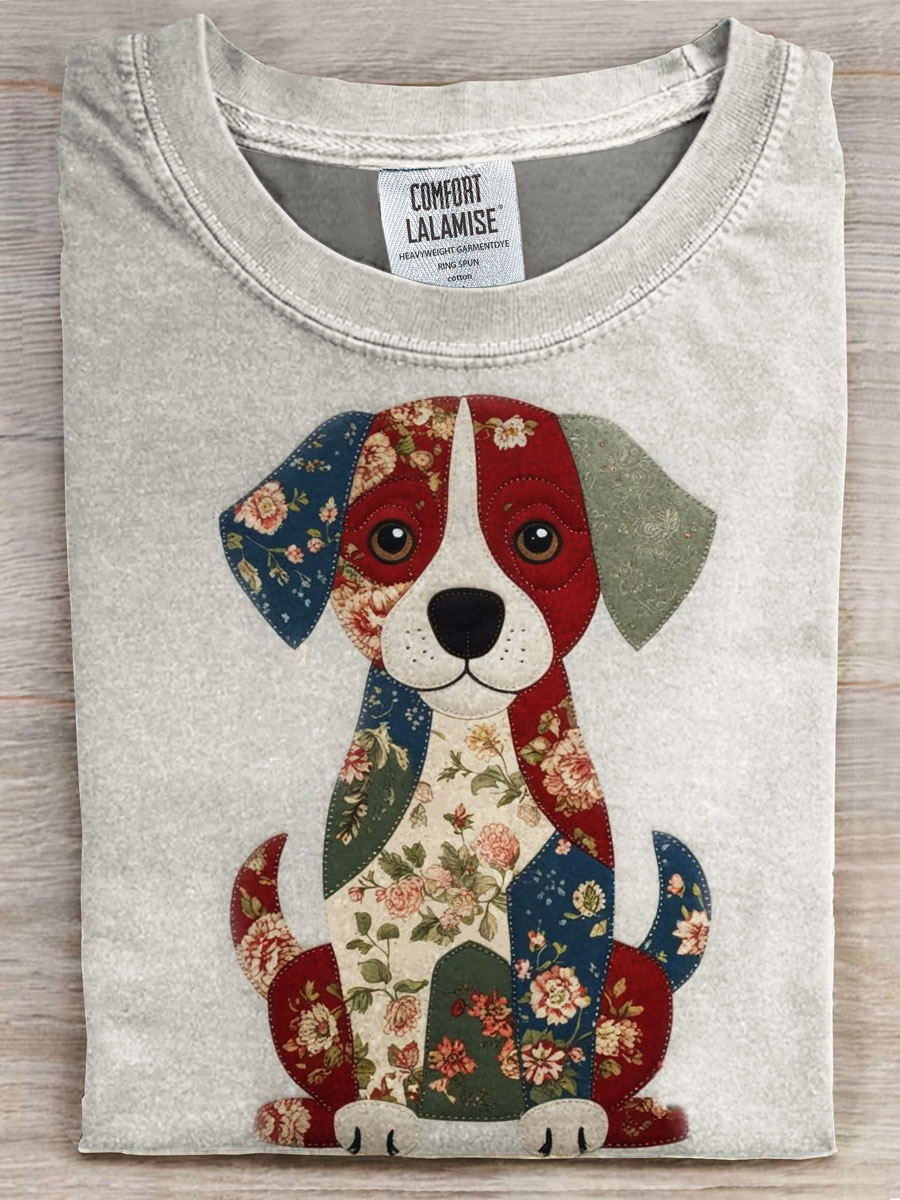 Cute Dog Print Casual T-shirt