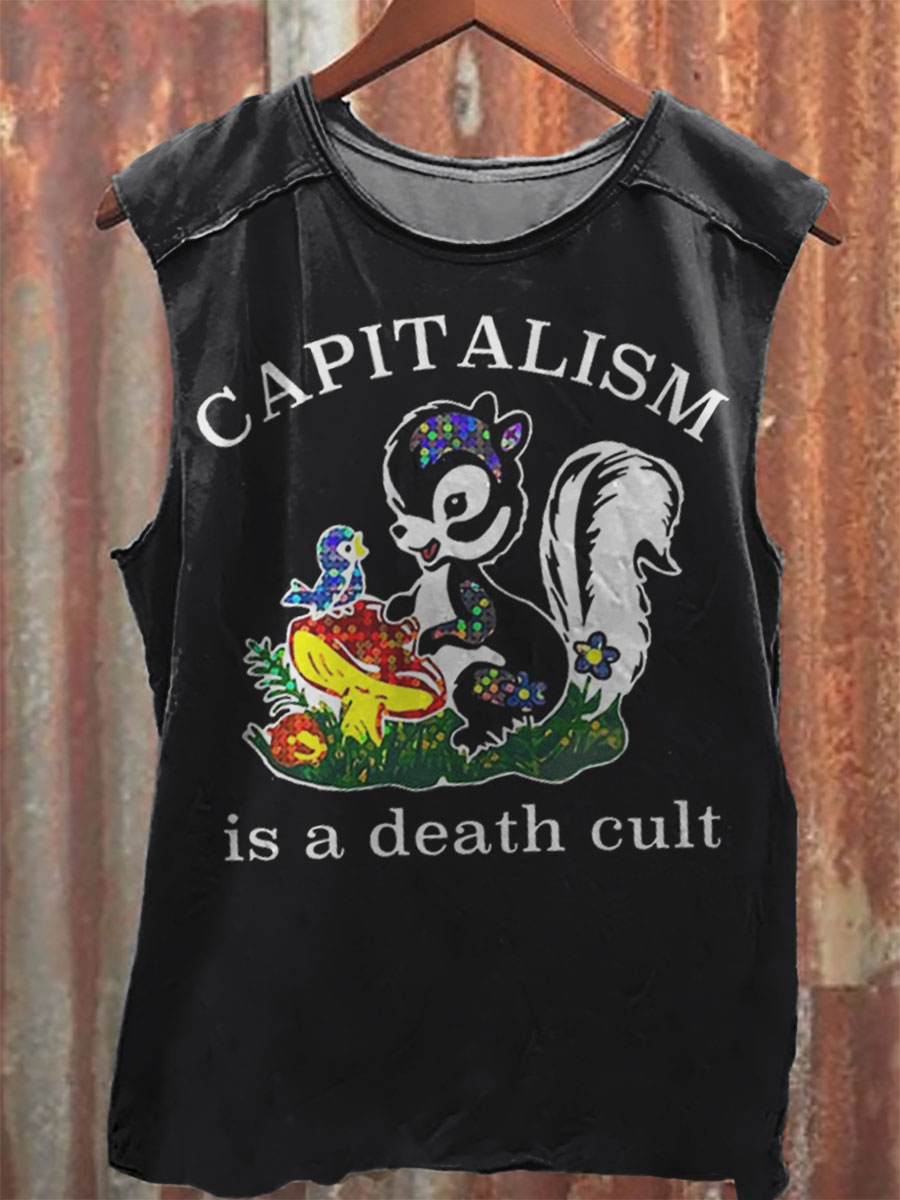 Capitalism Is A Death Cult Print 100% Cotton Casual Tank Top