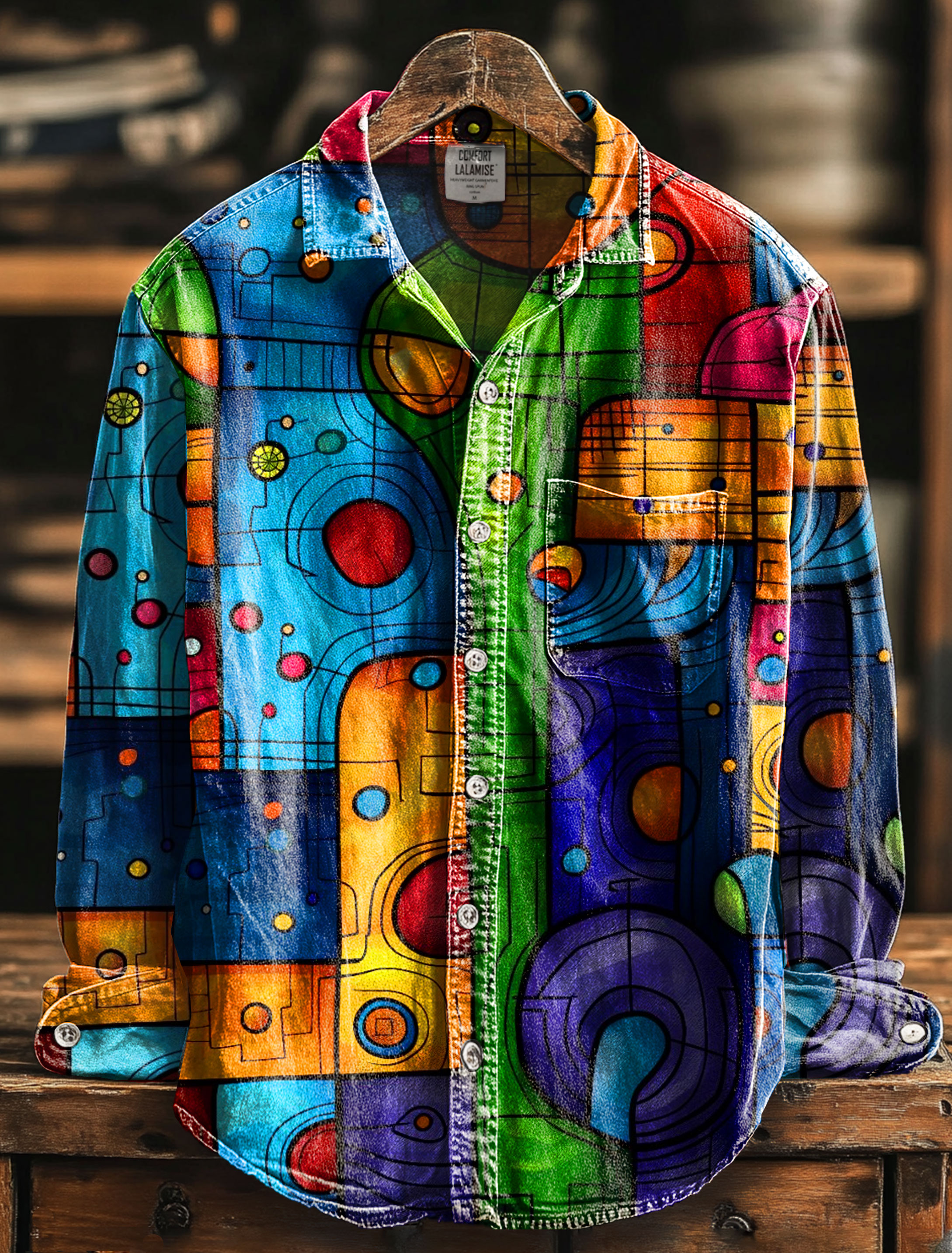 Multicolor Abstrct Art Print 100% Cotton Long Sleeve Shirt