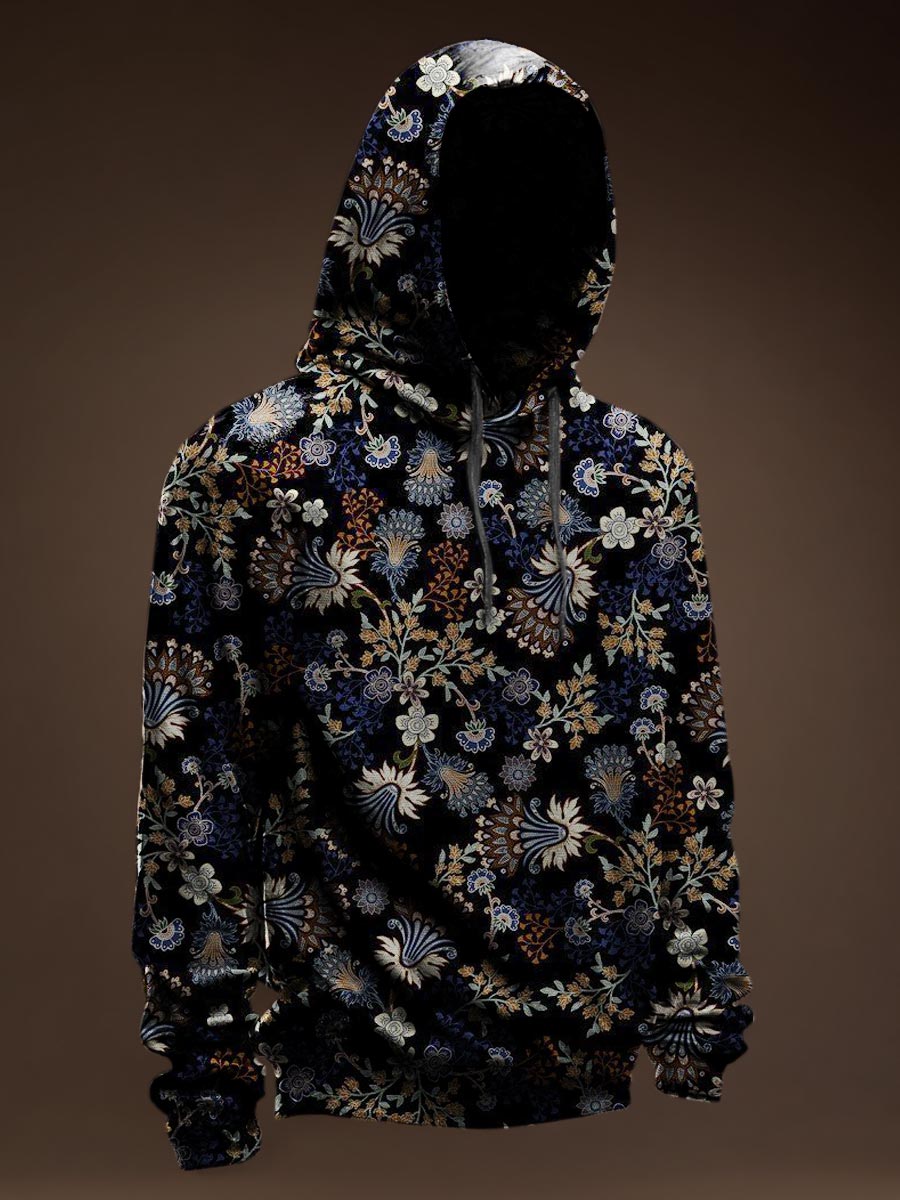 Vintage Floral Prints Casual Hoodie Sweatshirt