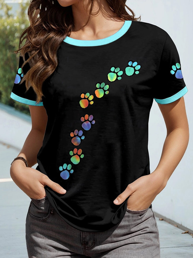 Women's Colorful Animal Paw Print T-shirts