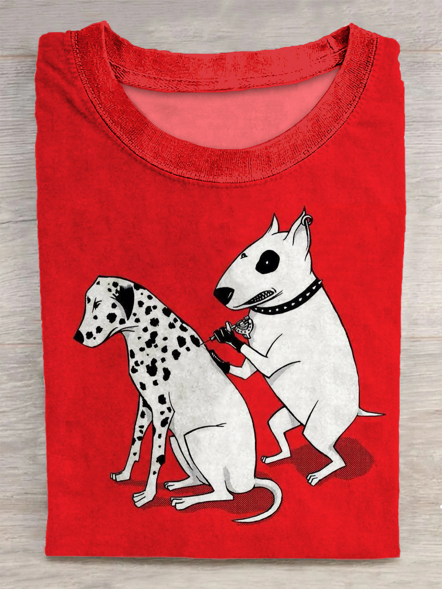 Funny Dogs Printed Vintage Fashion Loose Short Sleeve T-Shirt