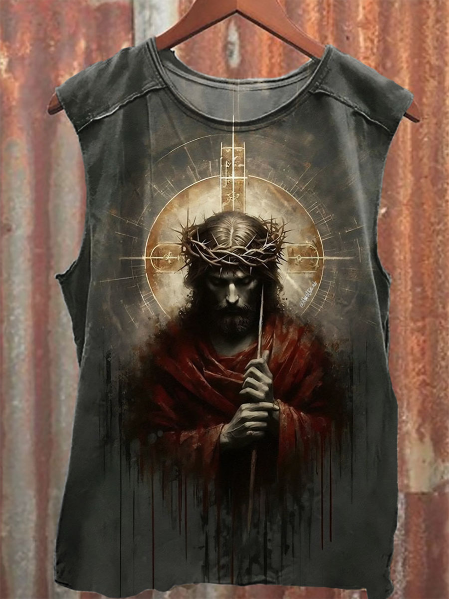 Religion Vintage Print 100% Cotton Casual Tank Top