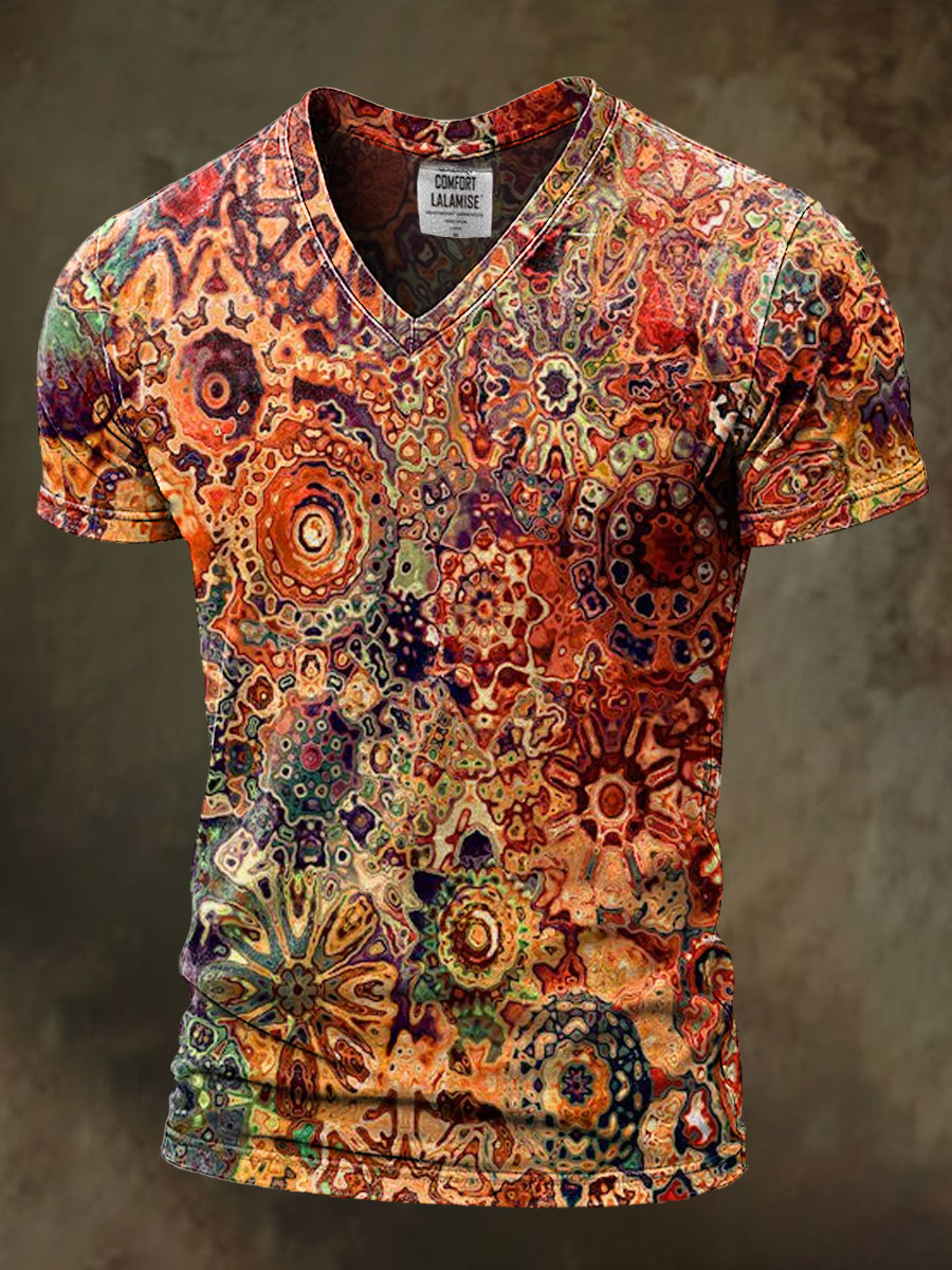 Abstrct Art Print Casaul Short Sleeve V-neck T-shirt