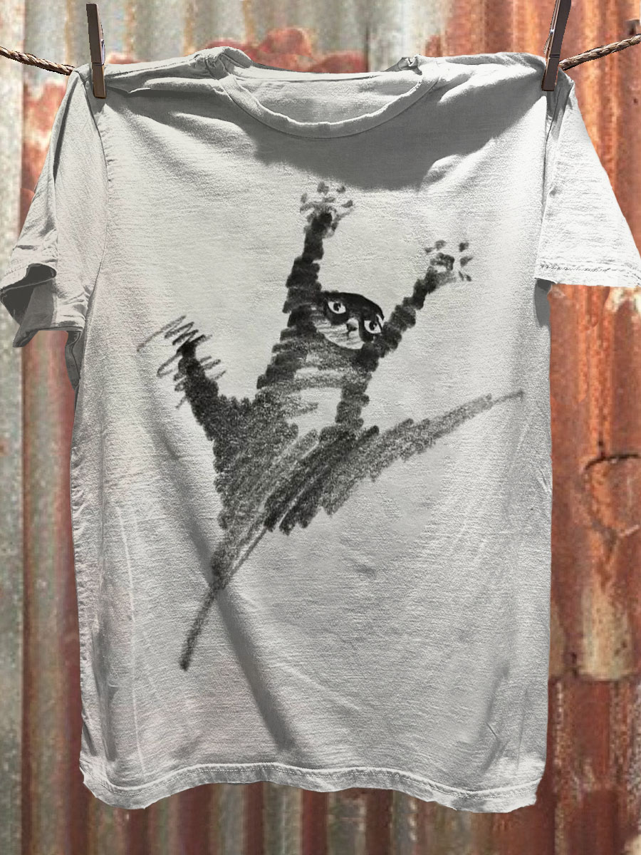 Funny Cat Sketch Art Print Casaul Short Sleeve T-shirt