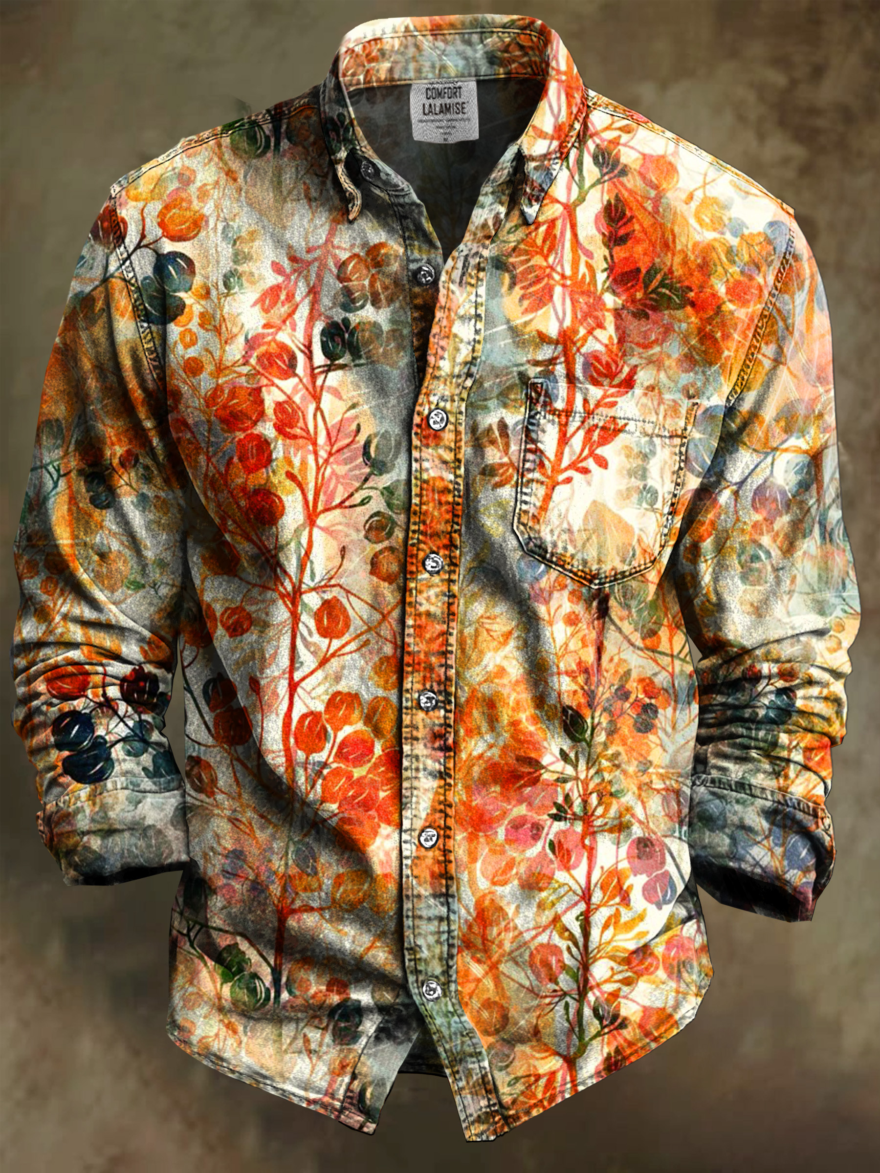 Vintage Abstract colorful Leaf texture Art Print 100% Cotton Long Sleeve Shirt