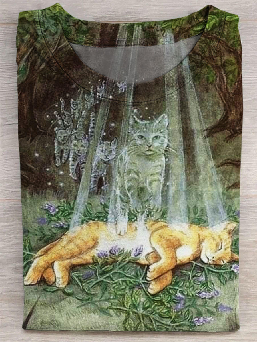 Cat Soul Print Casual T-shirt