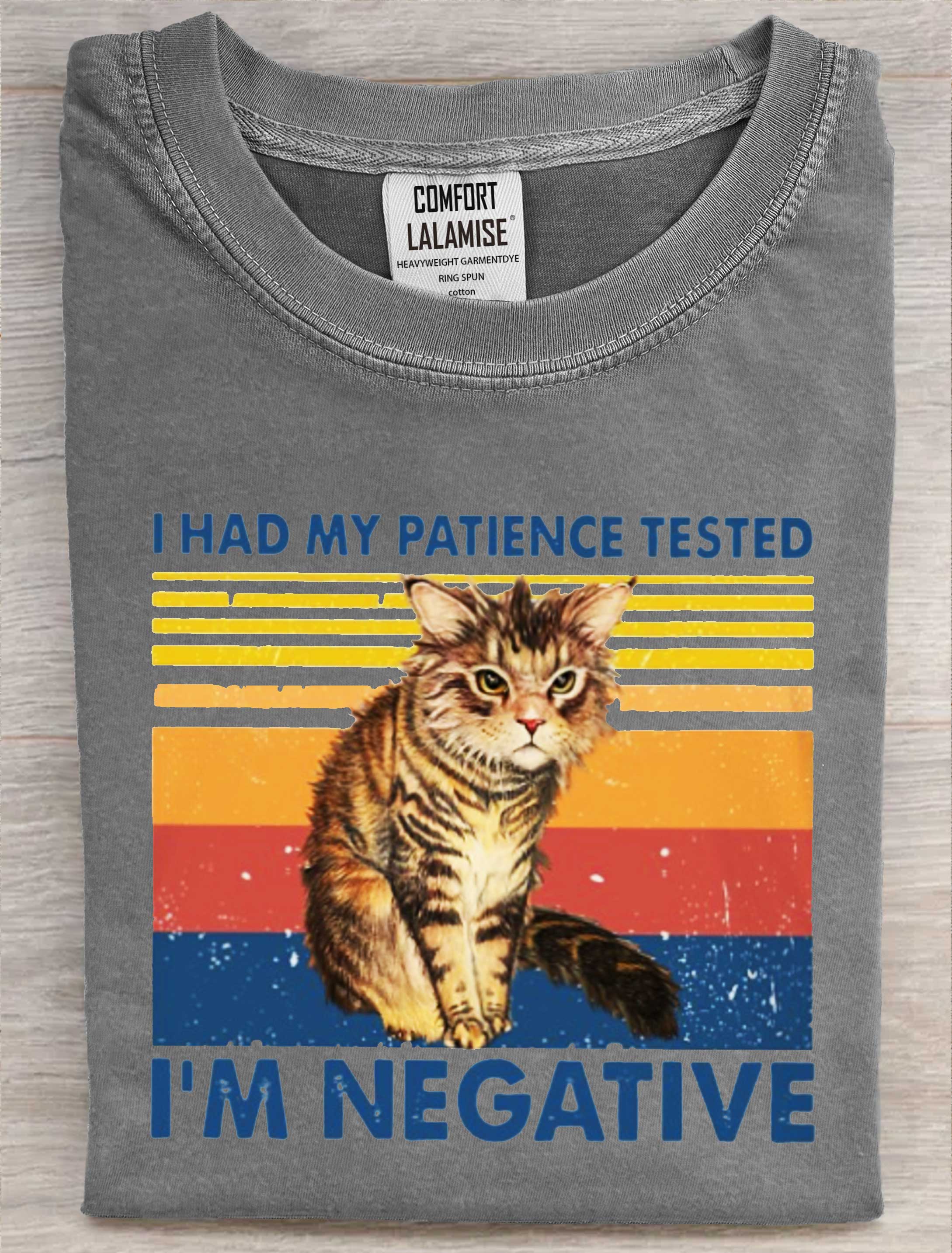 I‘m  Negative Vintage Funny Cat Art Print Casaul Short Sleeve T-shirt