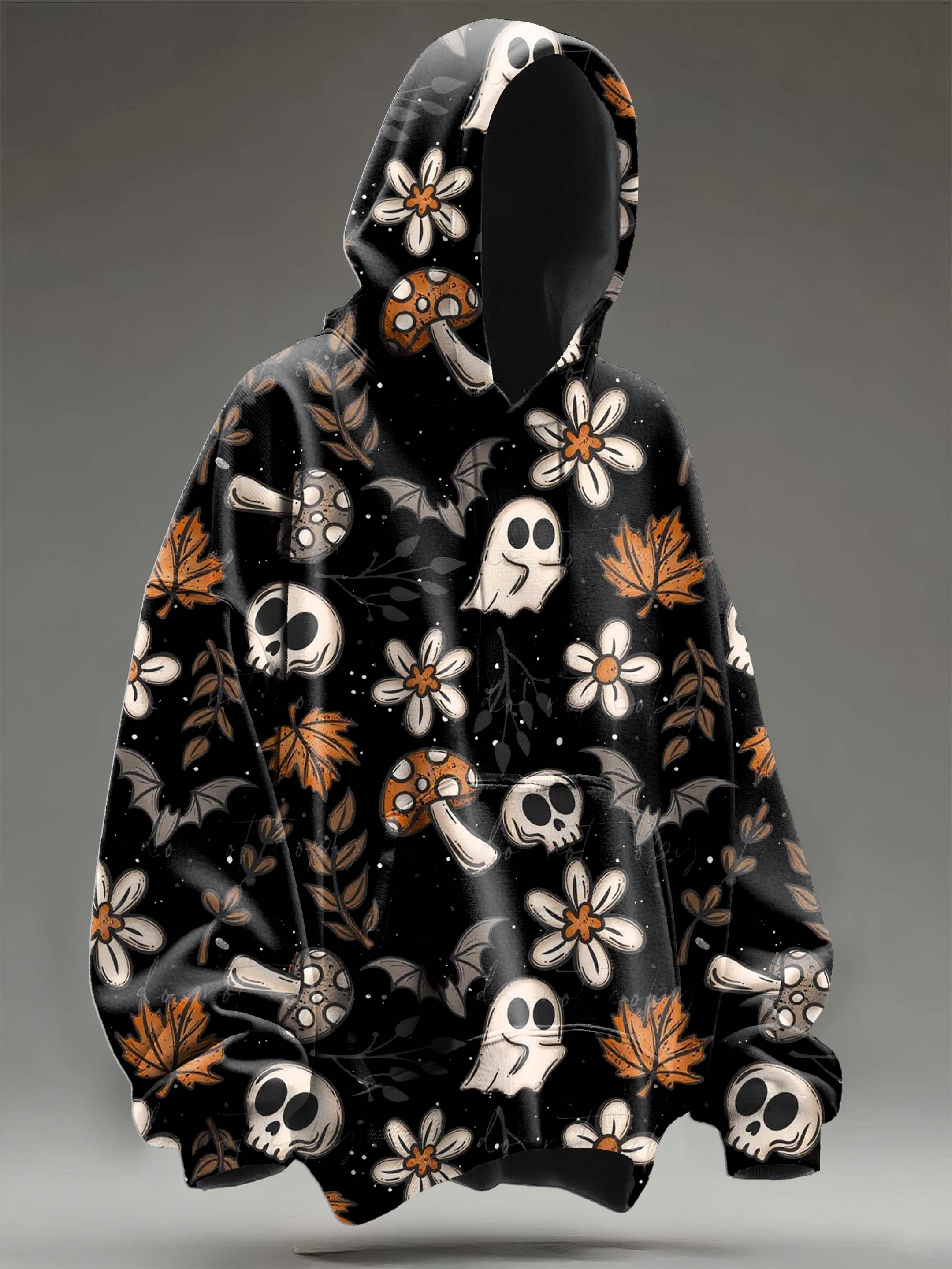 Halloween Ghost Mushroom Bat Art Print Casual Hoodie Sweatshirt