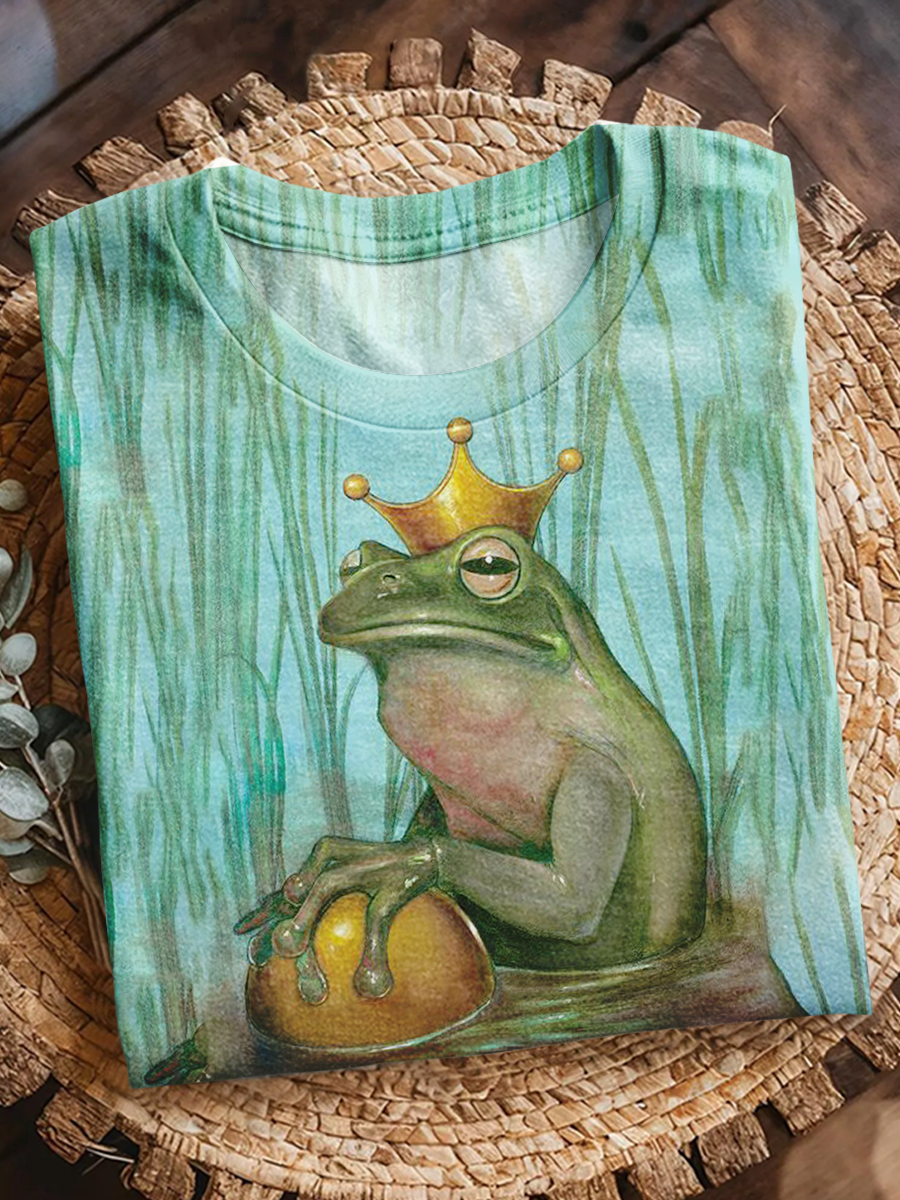 Vintage Cute Frog Print Short Sleeve T-Shirt