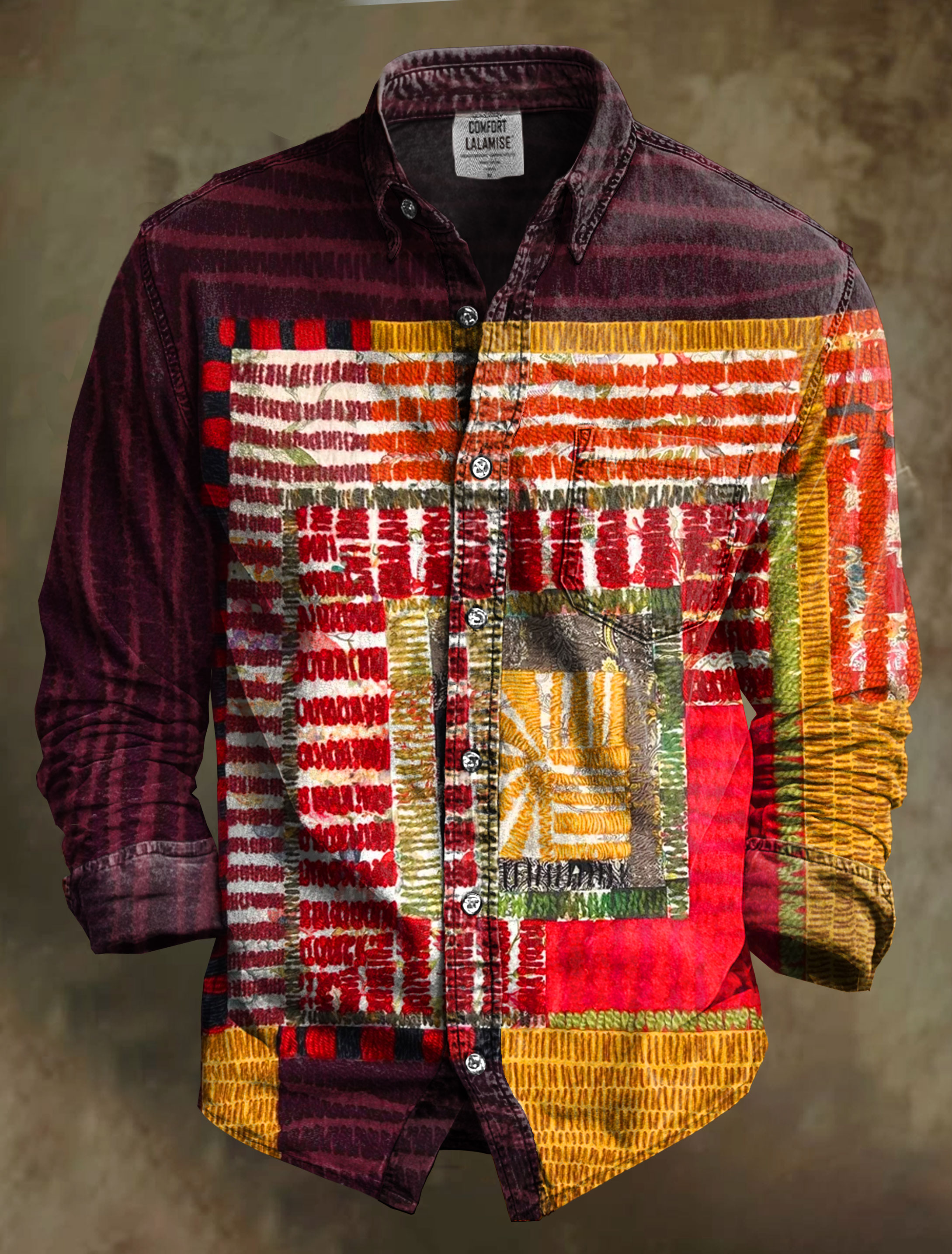 Vintage Abstrct Art Print 100% Cotton Long Sleeve Shirt