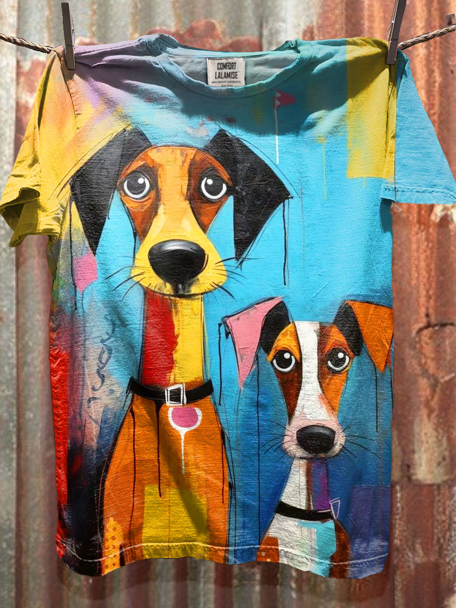 Abstrct Dogs Art Print Casaul Short Sleeve T-shirt