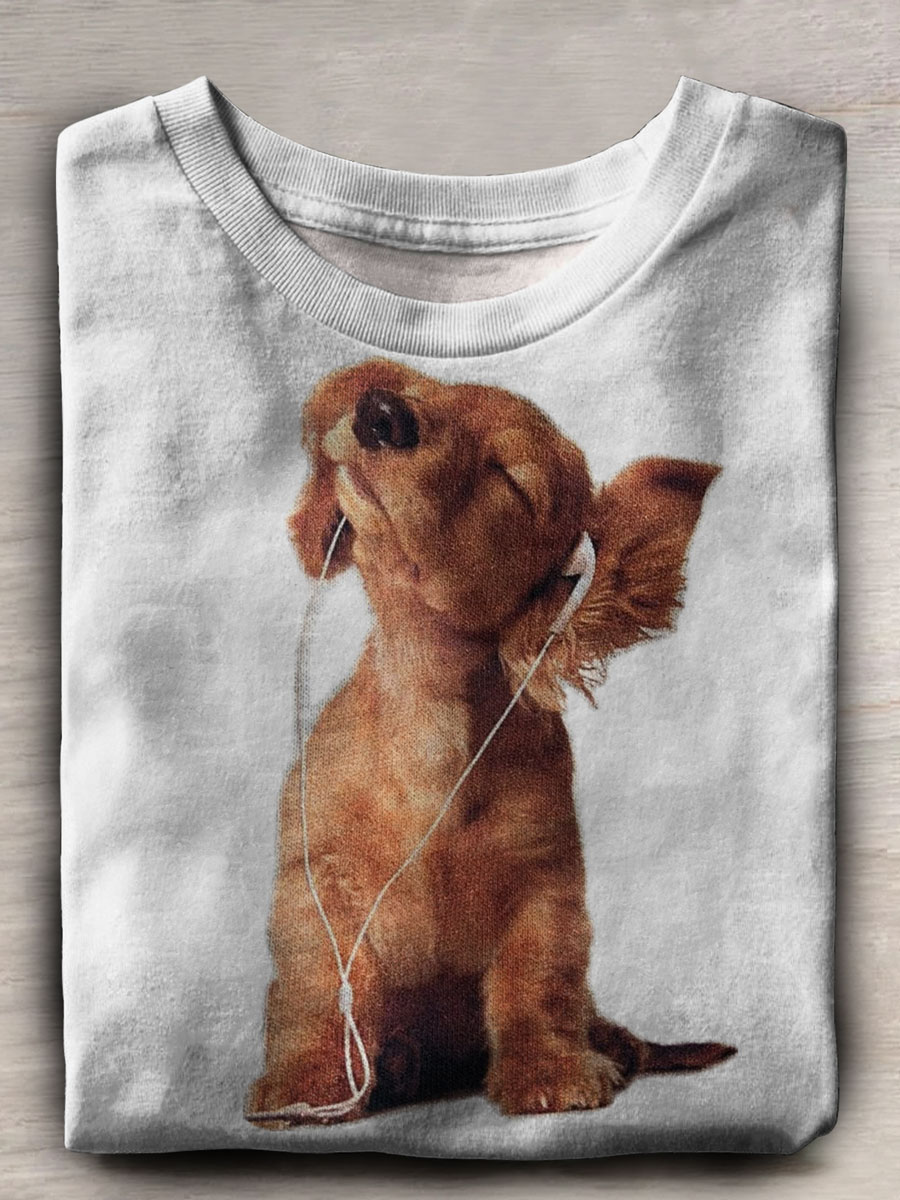 Dog Print Casual T-shirt