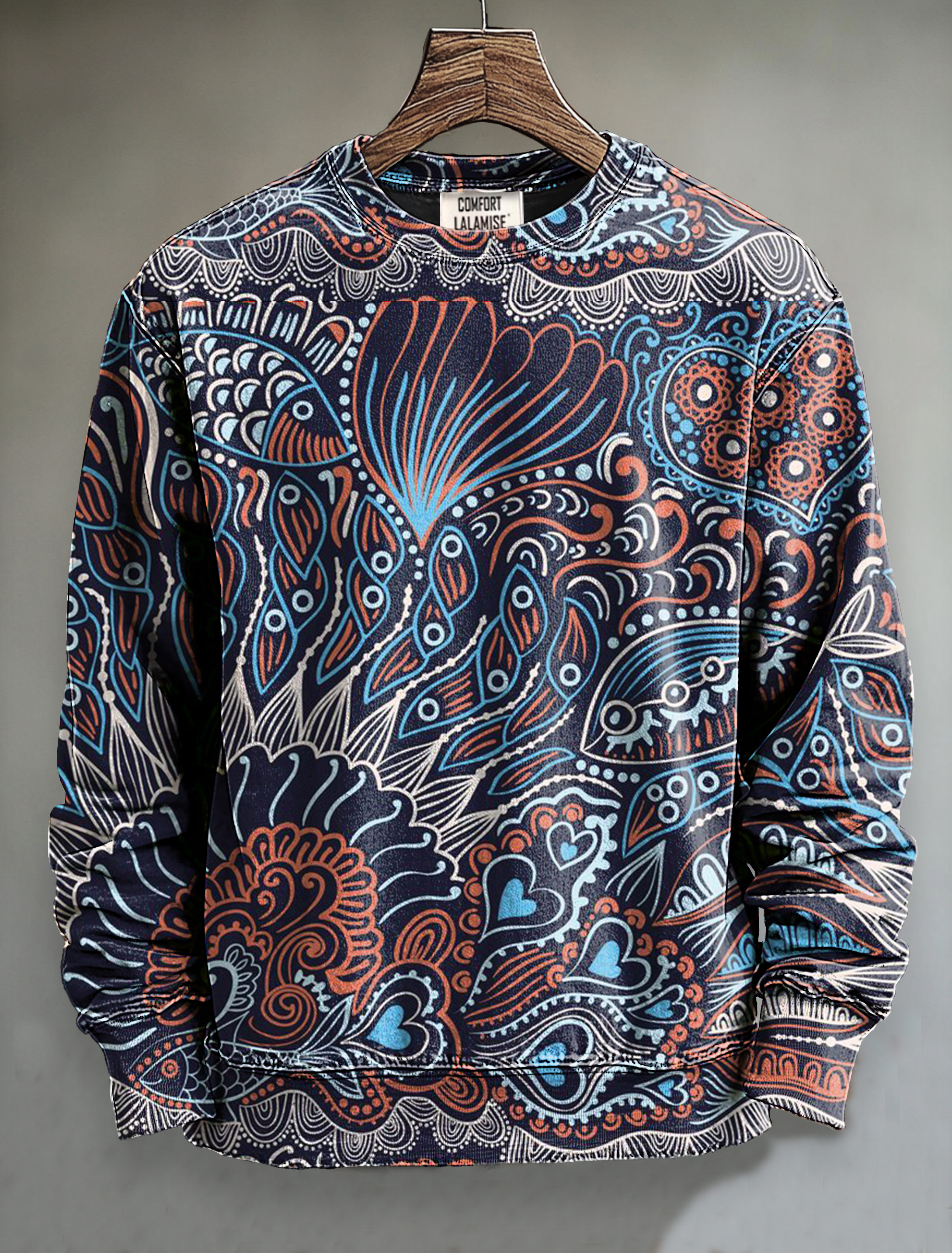 Vintage Abstract Ethnic Floral Art Print Casual Sweatshirt