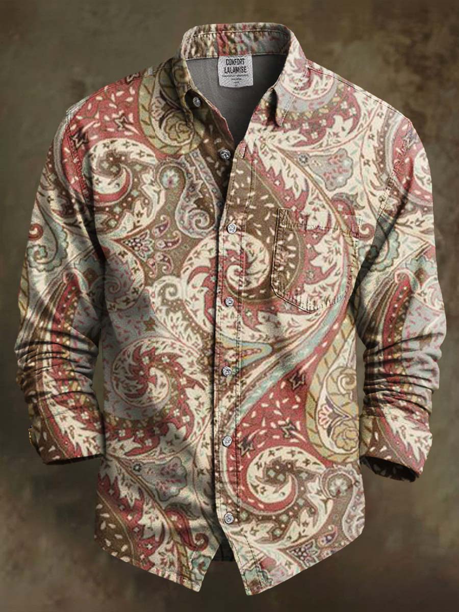 Vintage Paisley Print 100% Cotton Long Sleeve Shirt