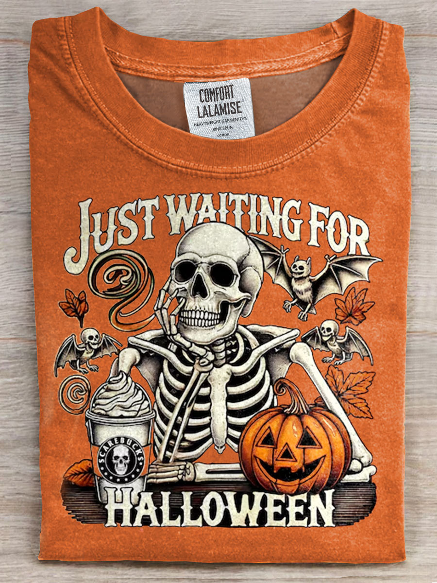 Just Waiting for Halloween Print Casual T-shirt