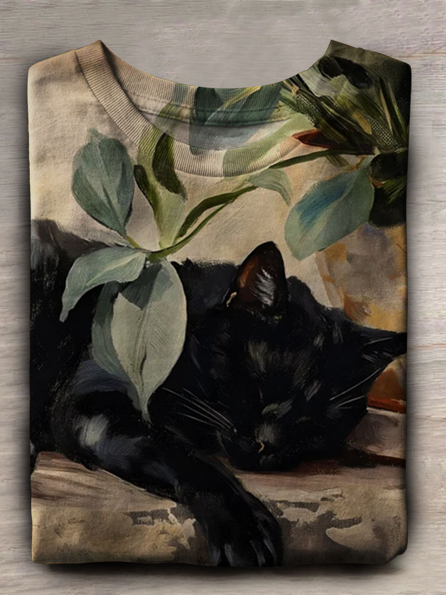 Cat Print Casaul Short Sleeve T-shirt