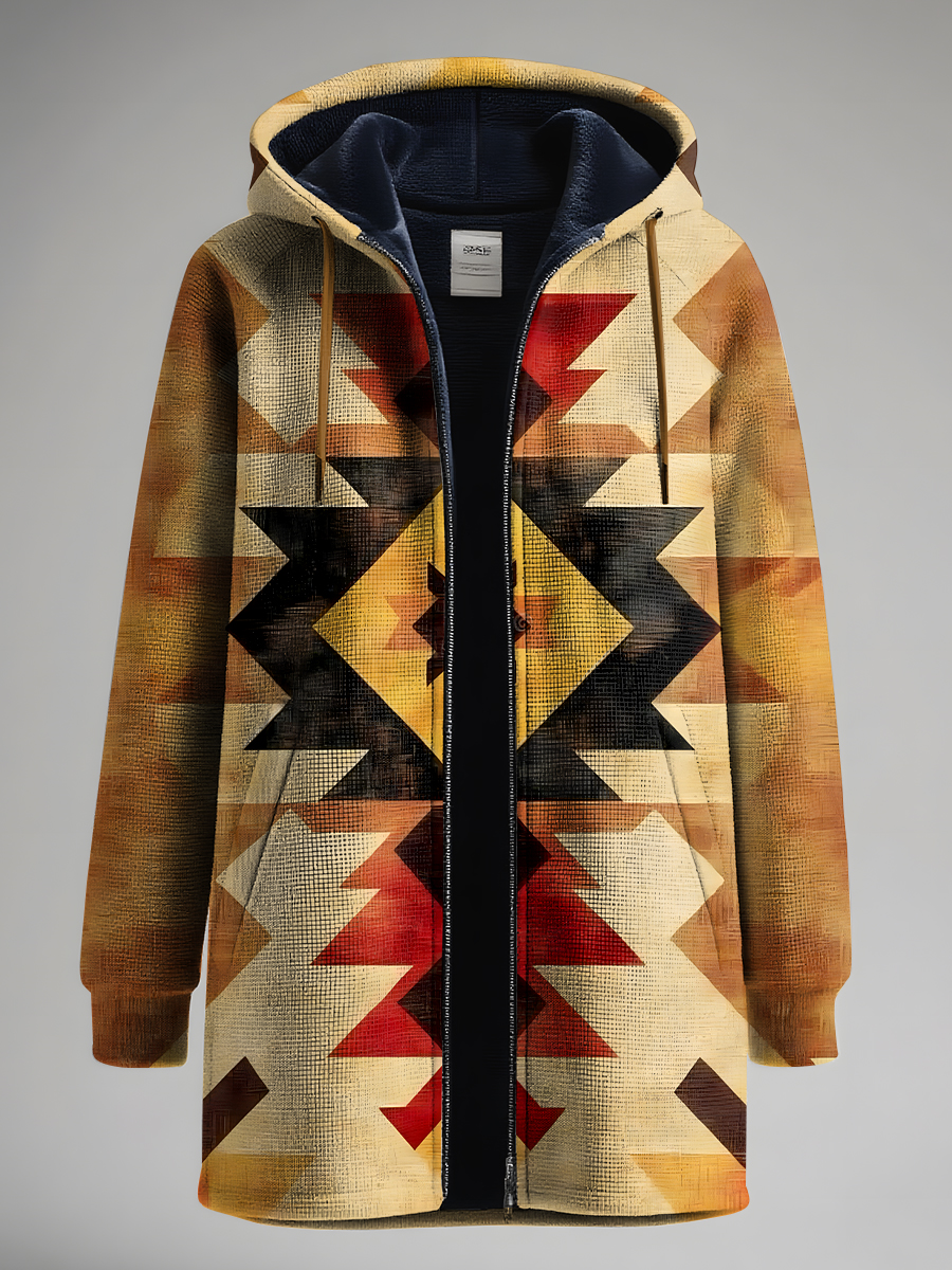 Vintage Ethnic Patterns Art Print Unisex Plush Thick Long-Sleeved Sweater Cardigan Coat