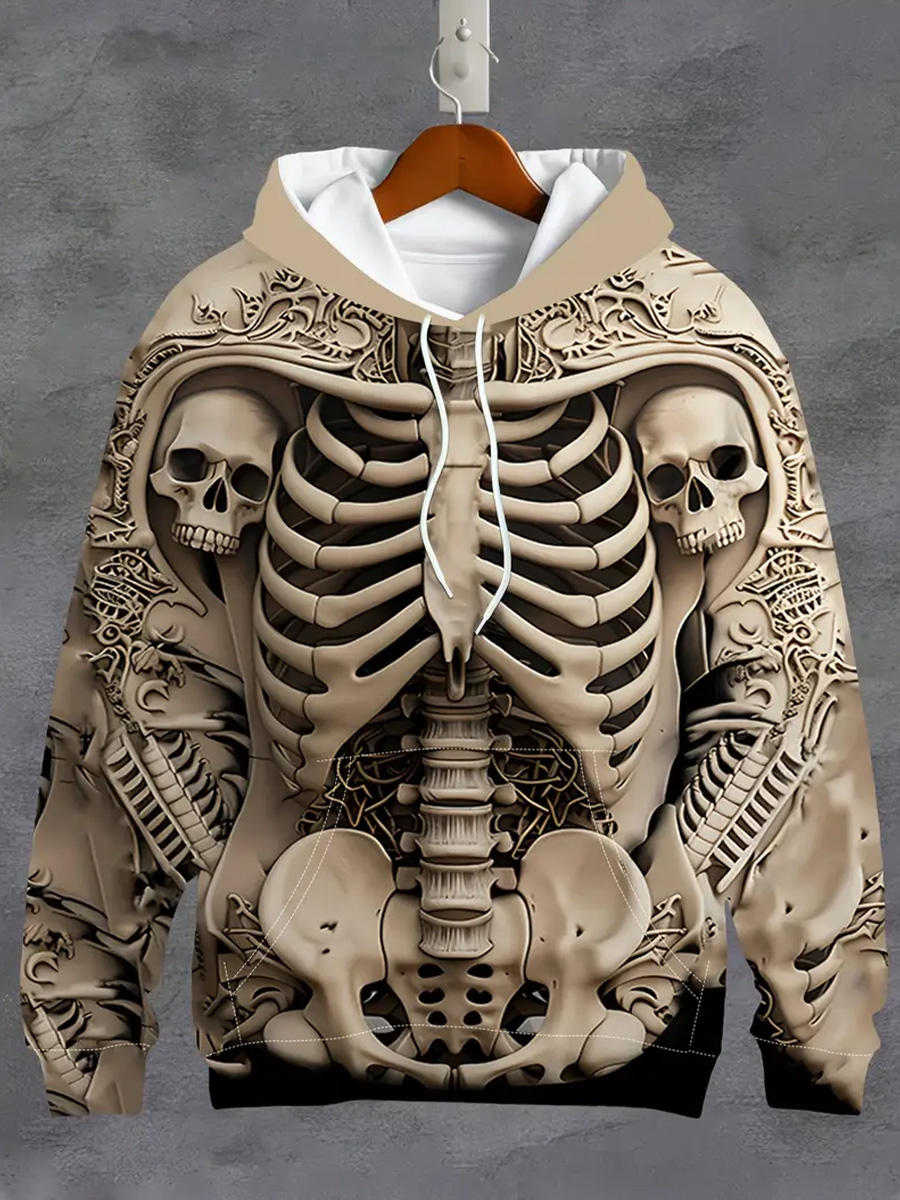 Halloween Retro Horror Skull Print Casual Hoodie Sweatshirt