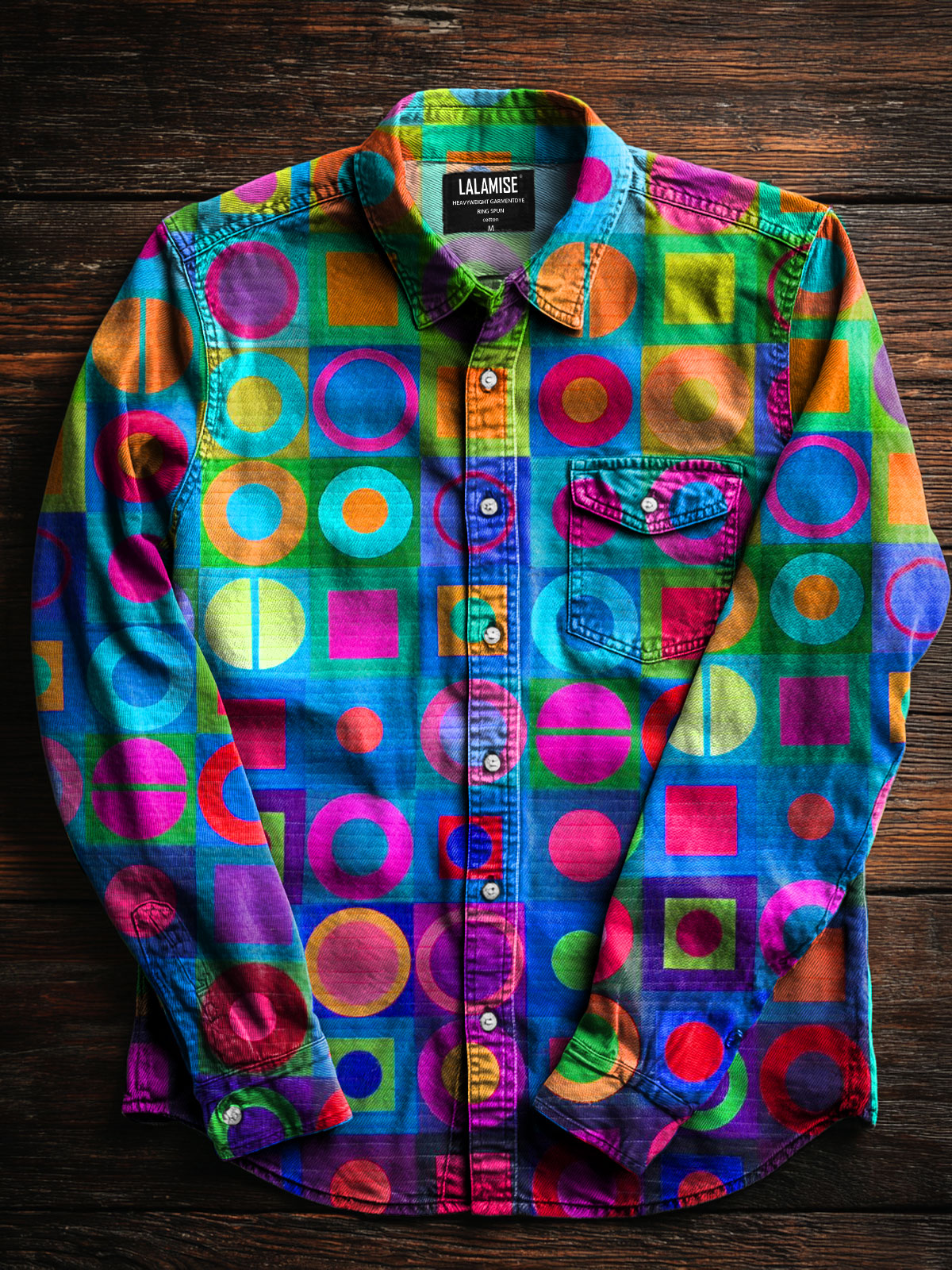 Multicolor Abstrct Art Print 100% Cotton Long Sleeve Shirt